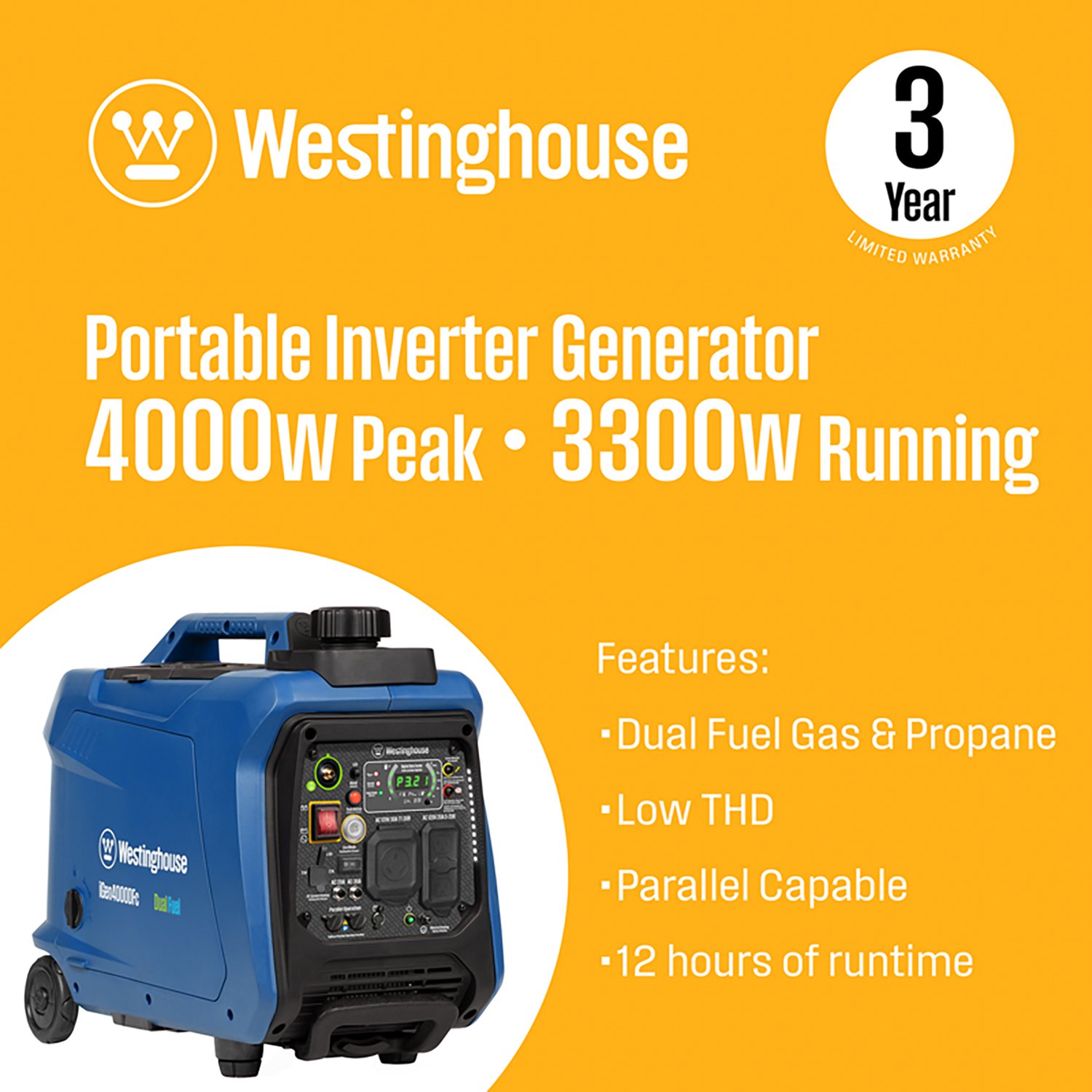 Westinghouse 4,000W Gas and Propane Dual Fuel Inverter Generator with Remote Electric Start - view number 2