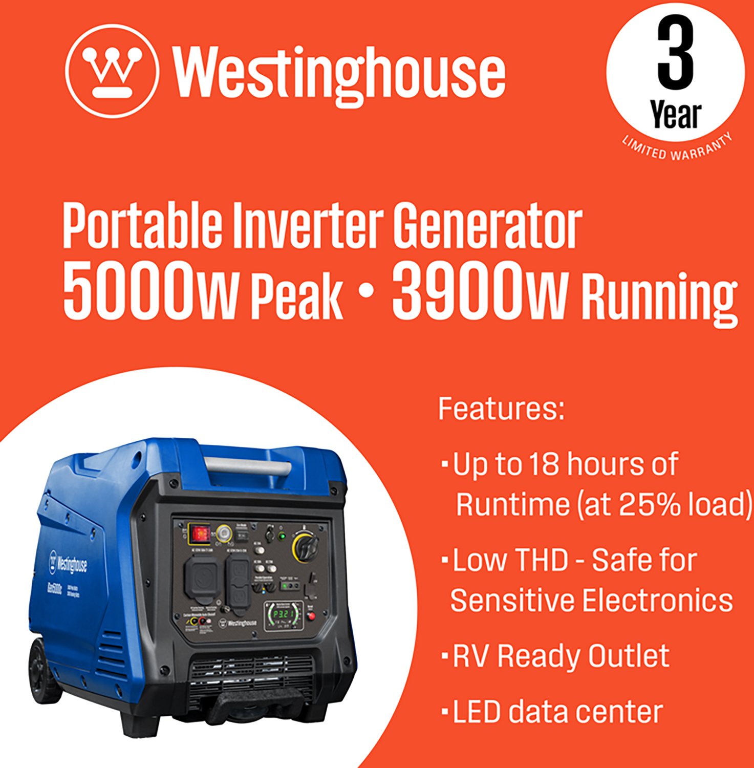 Westinghouse 5,000W Gas Powered Inverter Generator with Remote Electric Start - view number 2