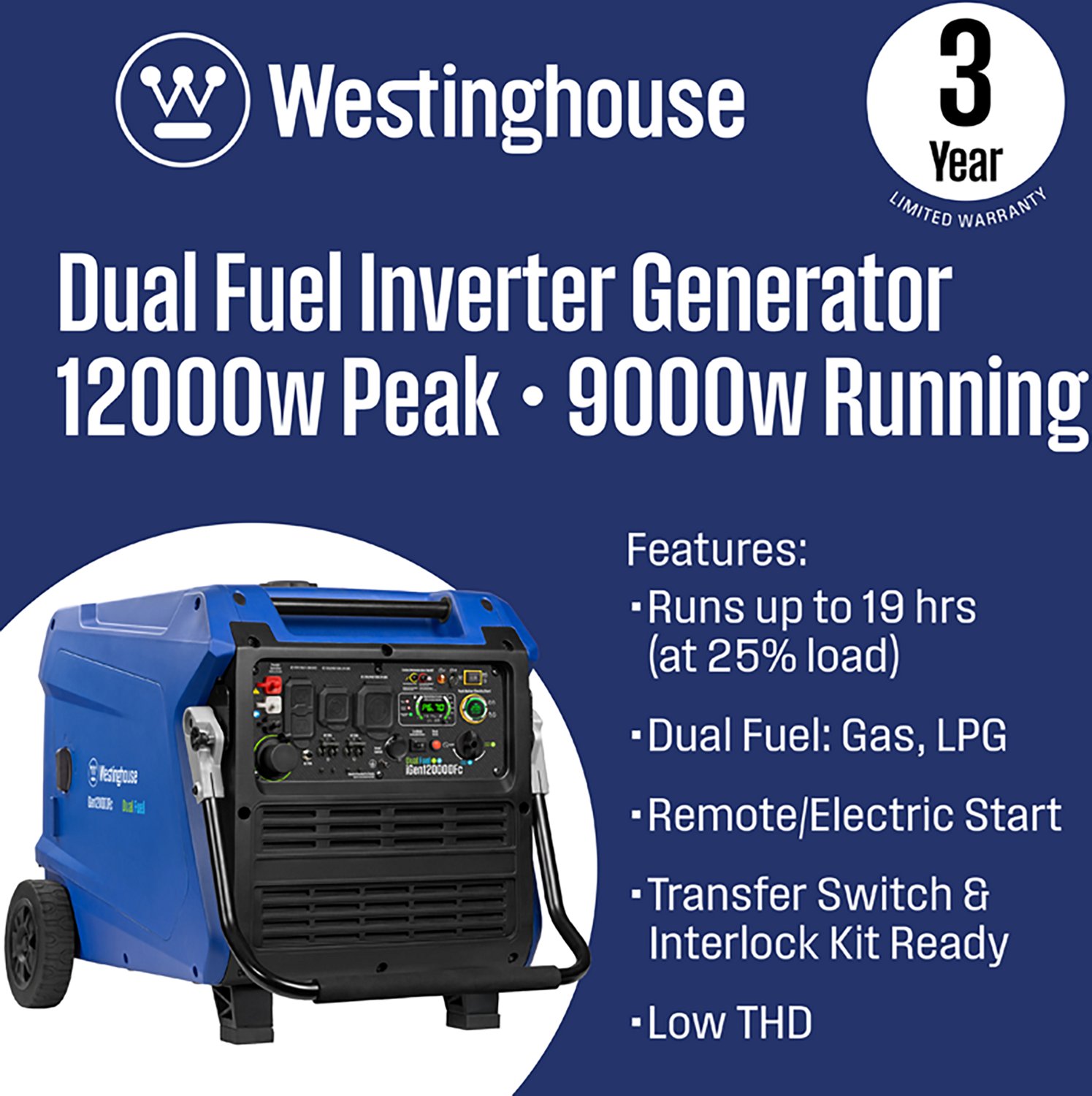 Westinghouse 11,000W Gas and Propane Dual Fuel Inverter Generator with Remote Electric Start - view number 2