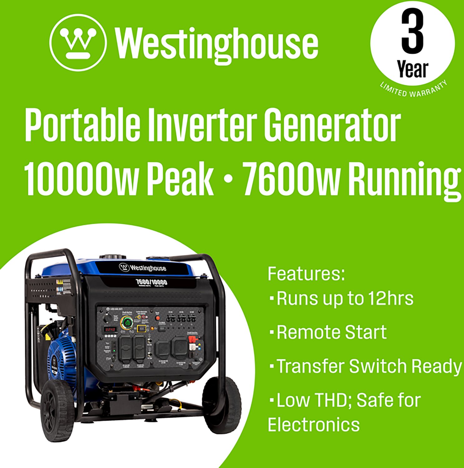 Westinghouse 10,000W Gas Powered Portable Inverter Generator with Remote Electric Start - view number 2
