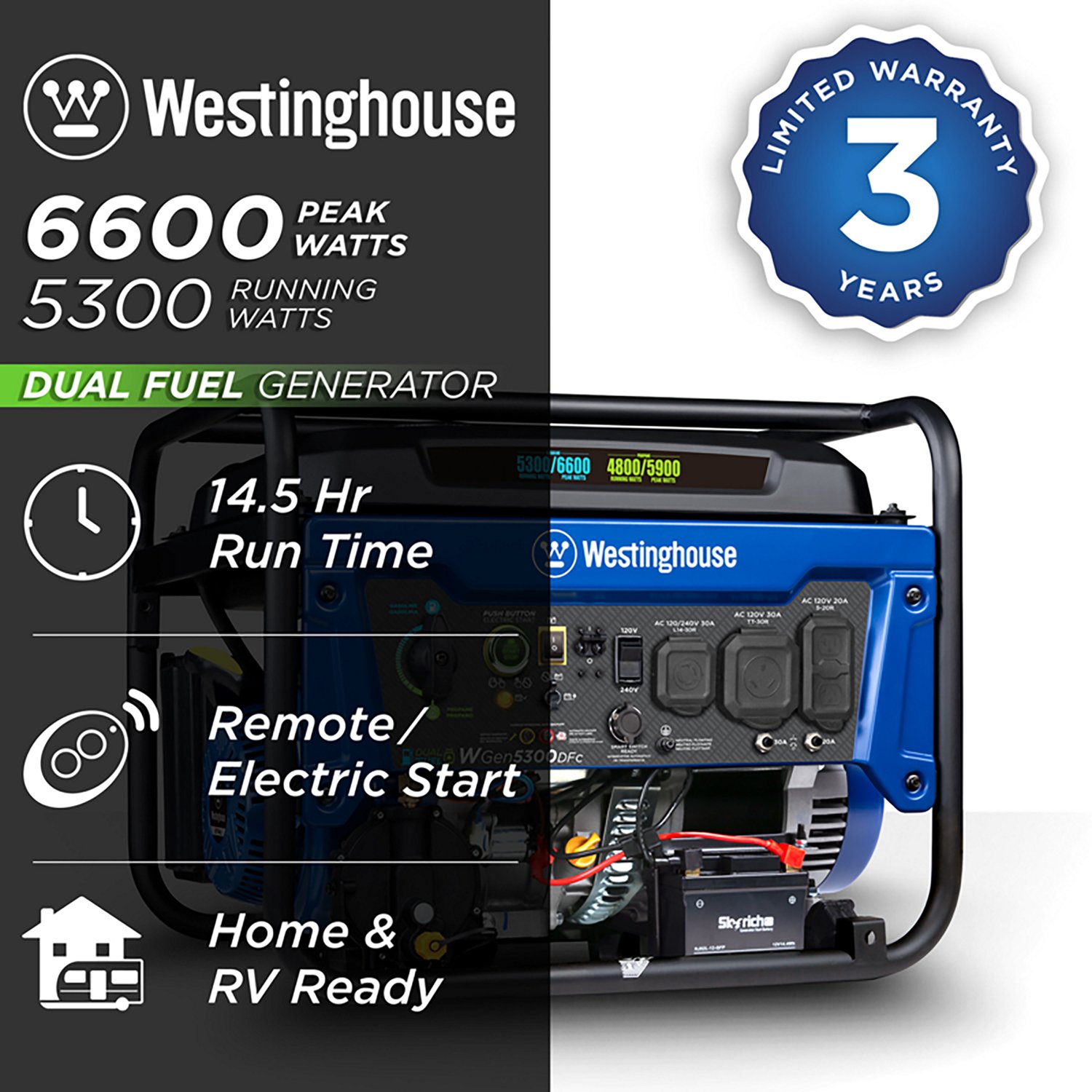 Westinghouse 6500/5300W Dual Fuel Portable Generator with Remote Electric Start - view number 2