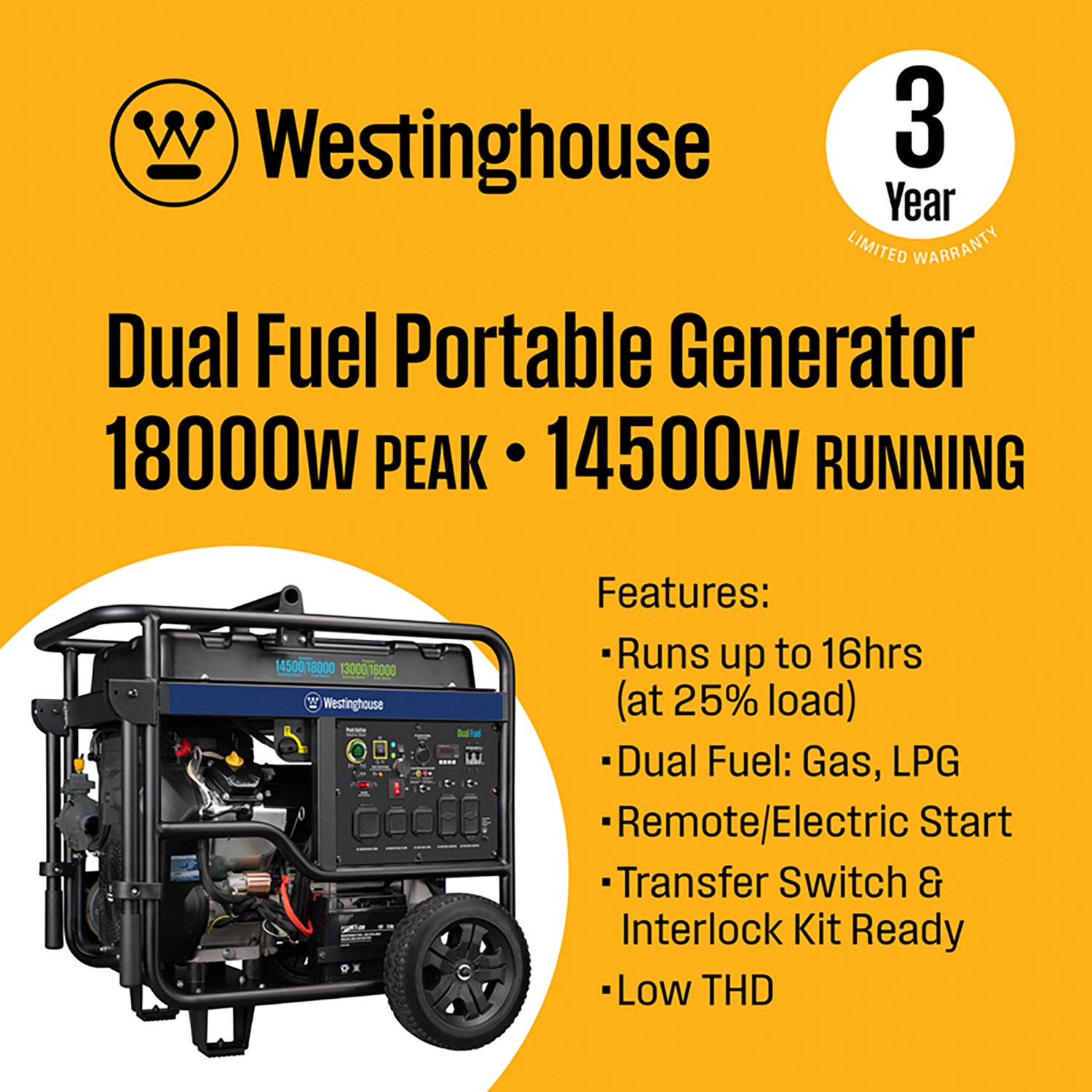 Westinghouse 18000/14500W Dual Fuel Portable Generator with Remote Electric Start - view number 2