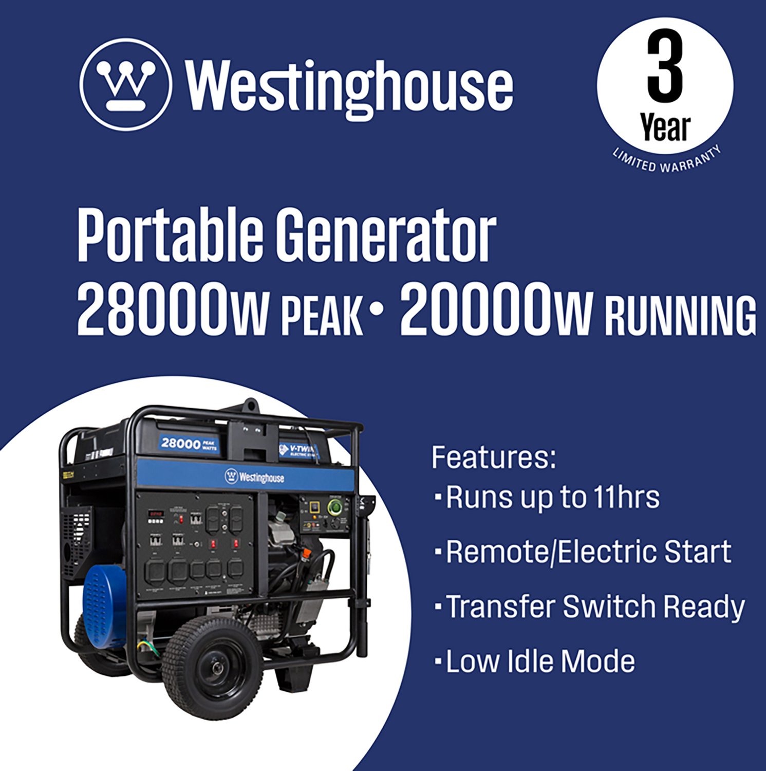 Westinghouse 28000/20000W Gas Powered Portable Generator with Remote Electric Start - view number 2