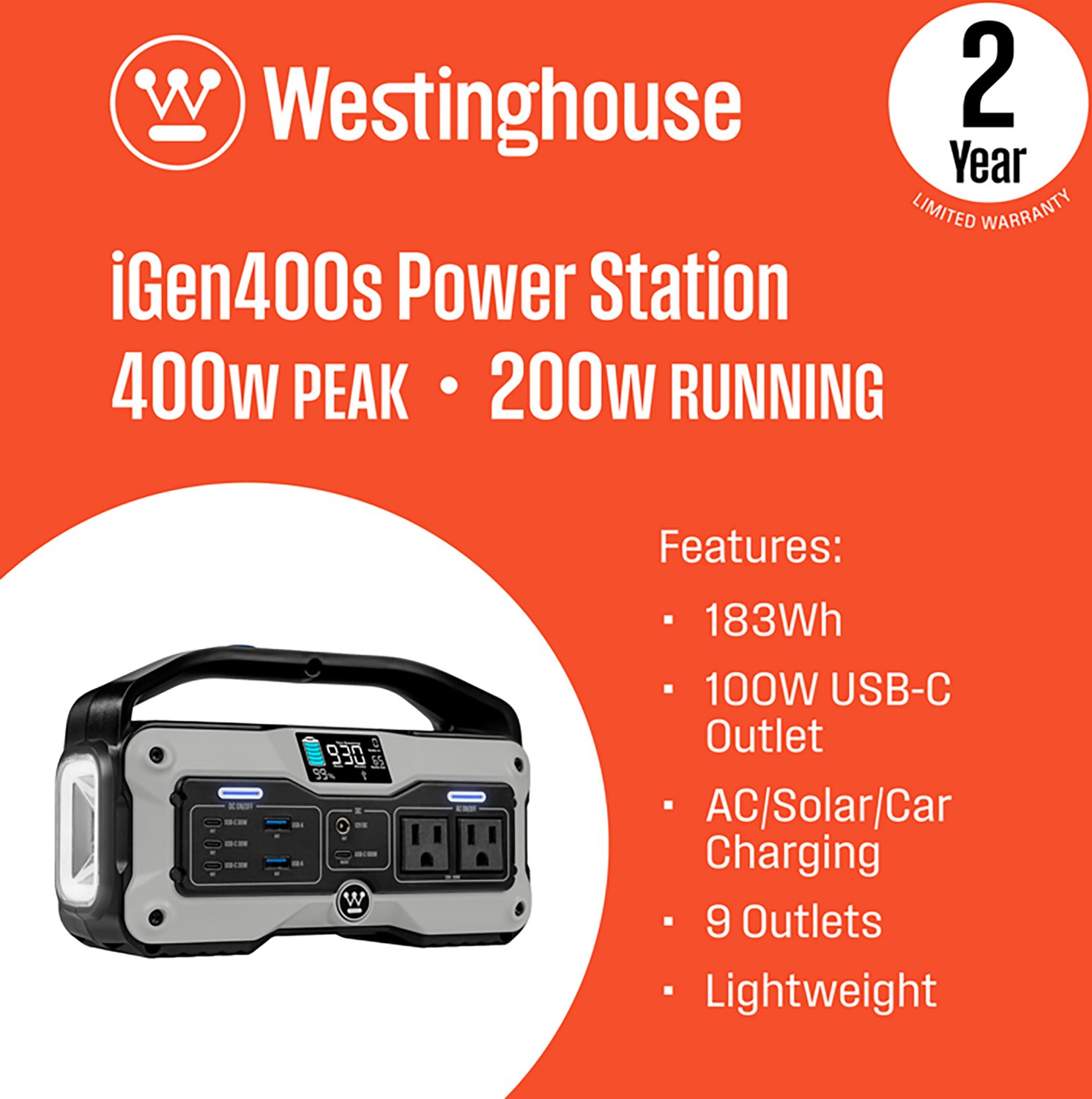 Westinghouse 400W Lithium-ion Portable Power Station with LED Display and Flashlight - view number 2