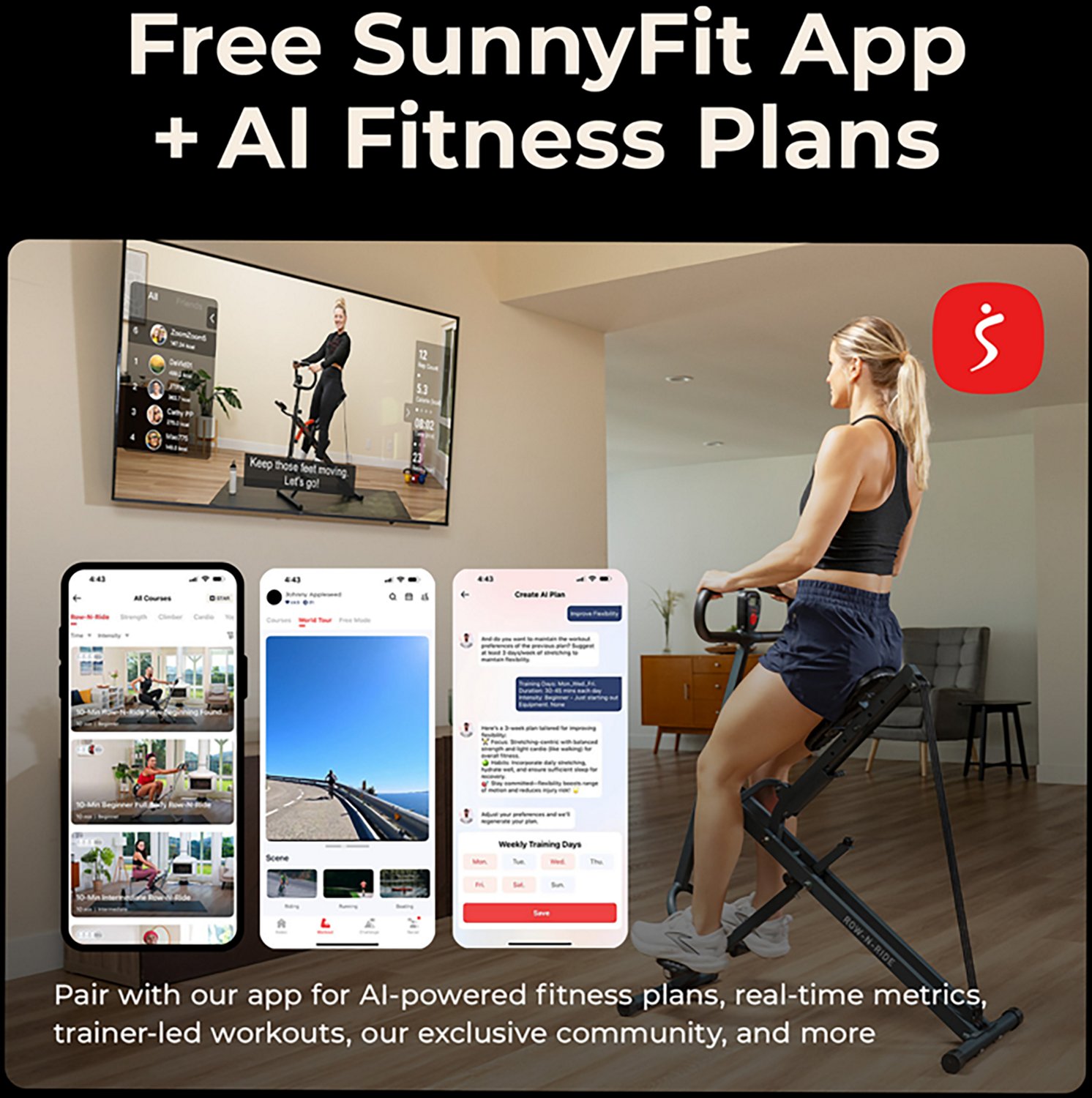 Sunny Health & Fitness Smart Upright Row-N-Ride Exerciser - view number 6