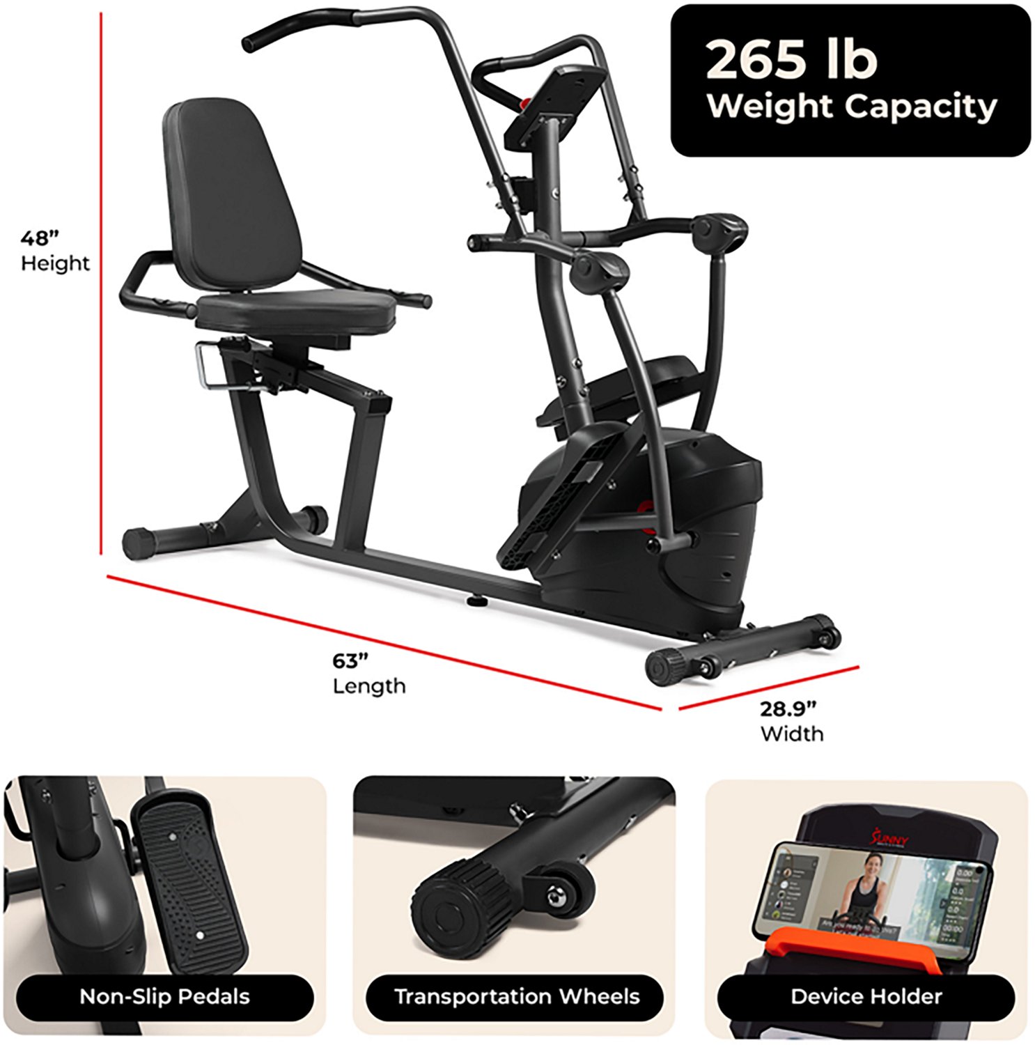 Sunny Health & Fitness Smart Performance Interactive Series Recumbent Elliptical Cross Trainer - view number 7