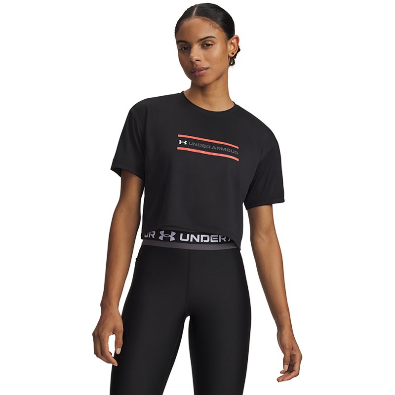 Under Armour Tech Branded Crop Short-Sleeve Shirt - Black/Venom Red/White