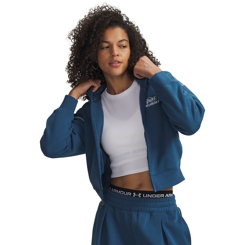 Under Armour Women's Rival Script Crop Full Zip Sweatshirt - Wham Blue /White