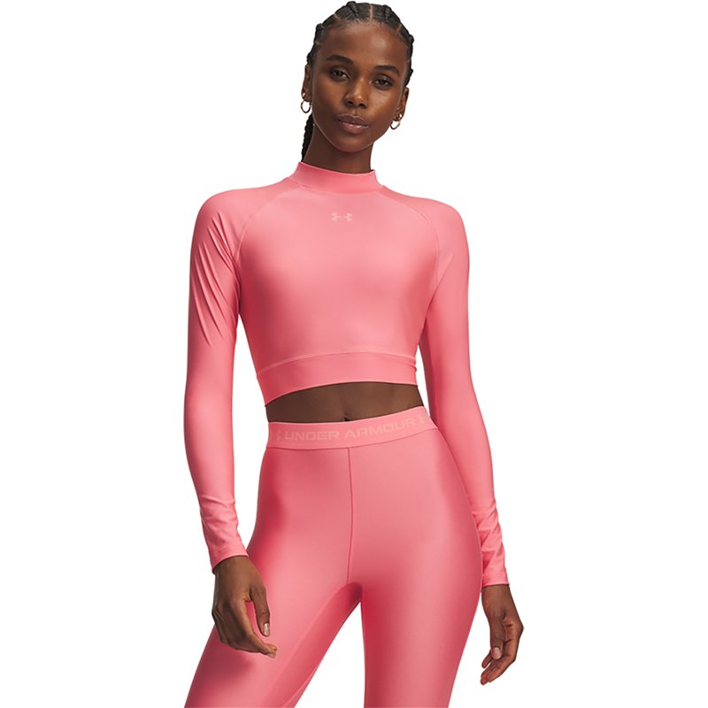 Under Armour Women's HeatGear Crop Mock Long Sleeve, XXL, Bittersweet Pink/Posh Pink