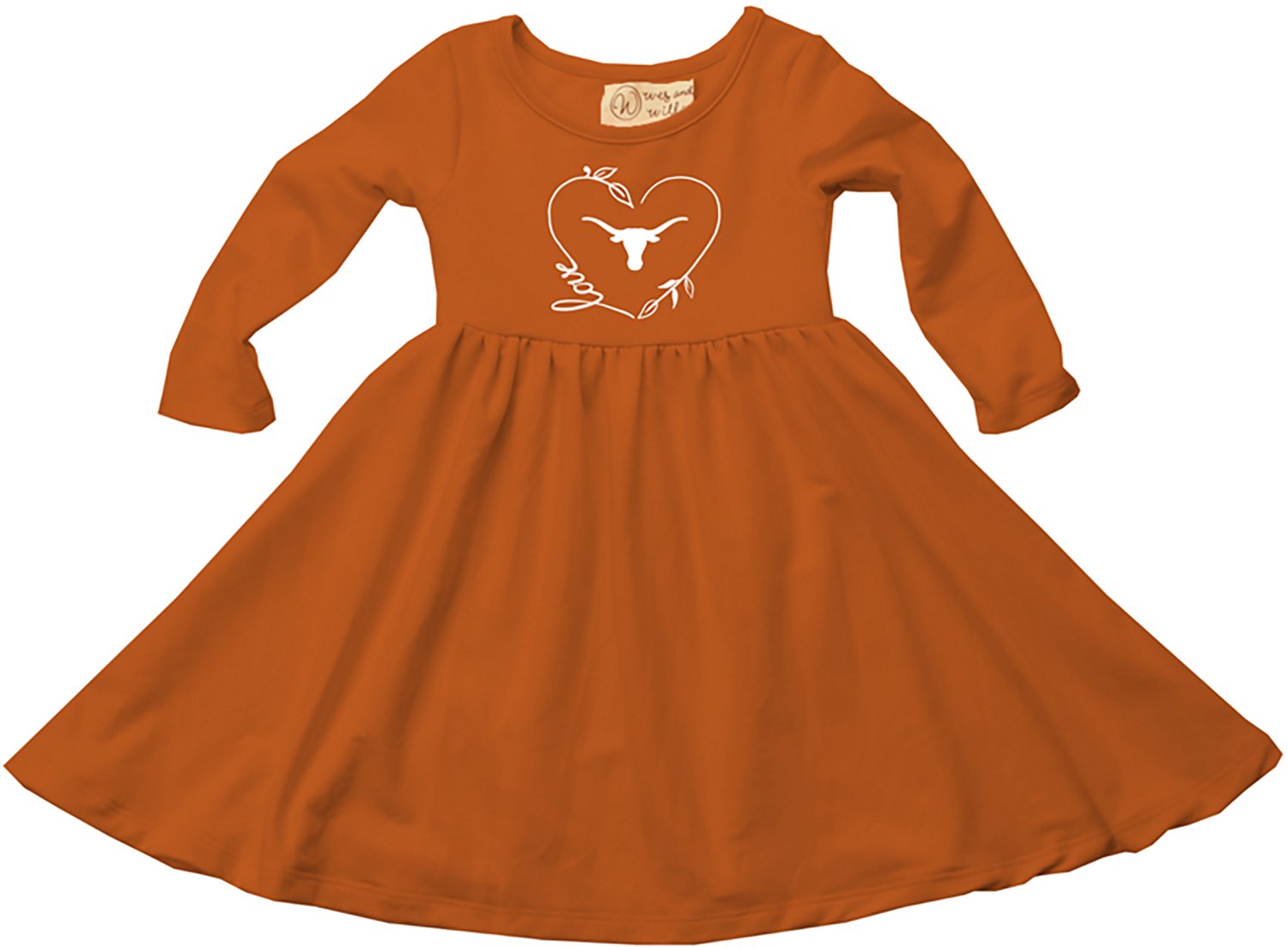 Wes & Willy Toddler Girls' University of Texas School Heart Long Sleeve Twirl Dress