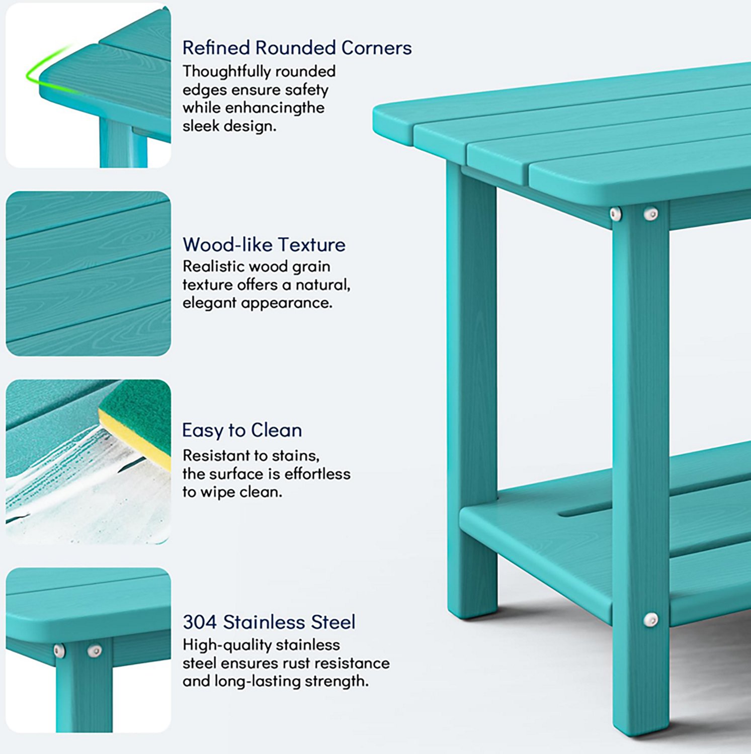 Upland HDPE Outdoor Square End Weatherproof Table 18.4" - view number 3