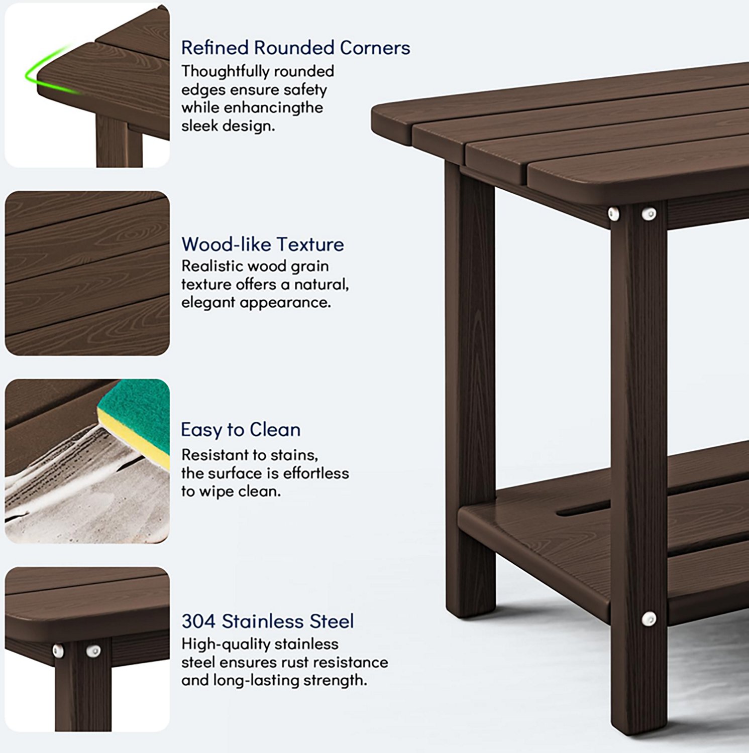 Upland HDPE Outdoor Square End Weatherproof Table 18.4" - view number 3