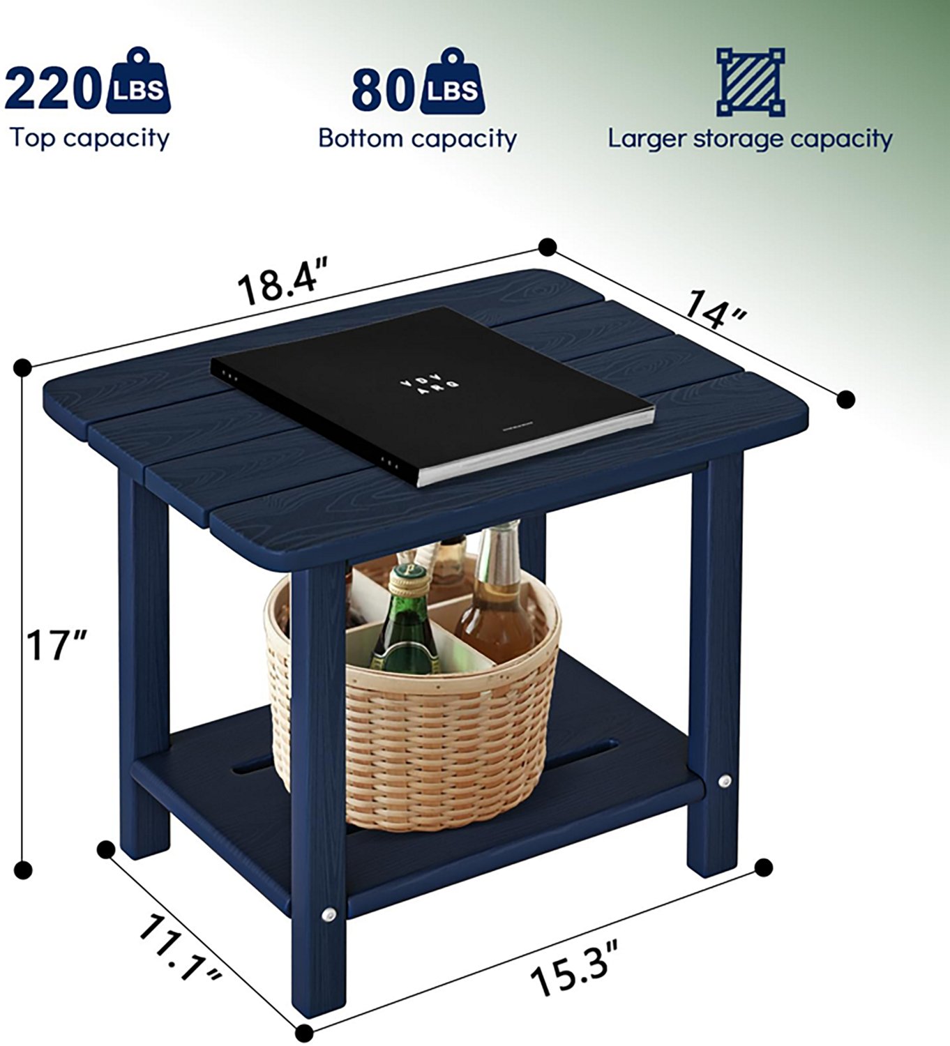 Upland HDPE Outdoor Square End Weatherproof Table 18.4" - view number 2