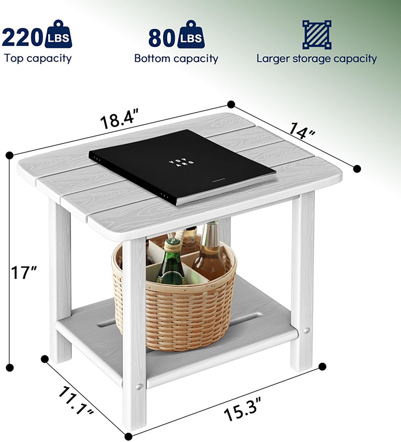 Upland HDPE Outdoor Square End Weatherproof Table 18.4" - view number 2