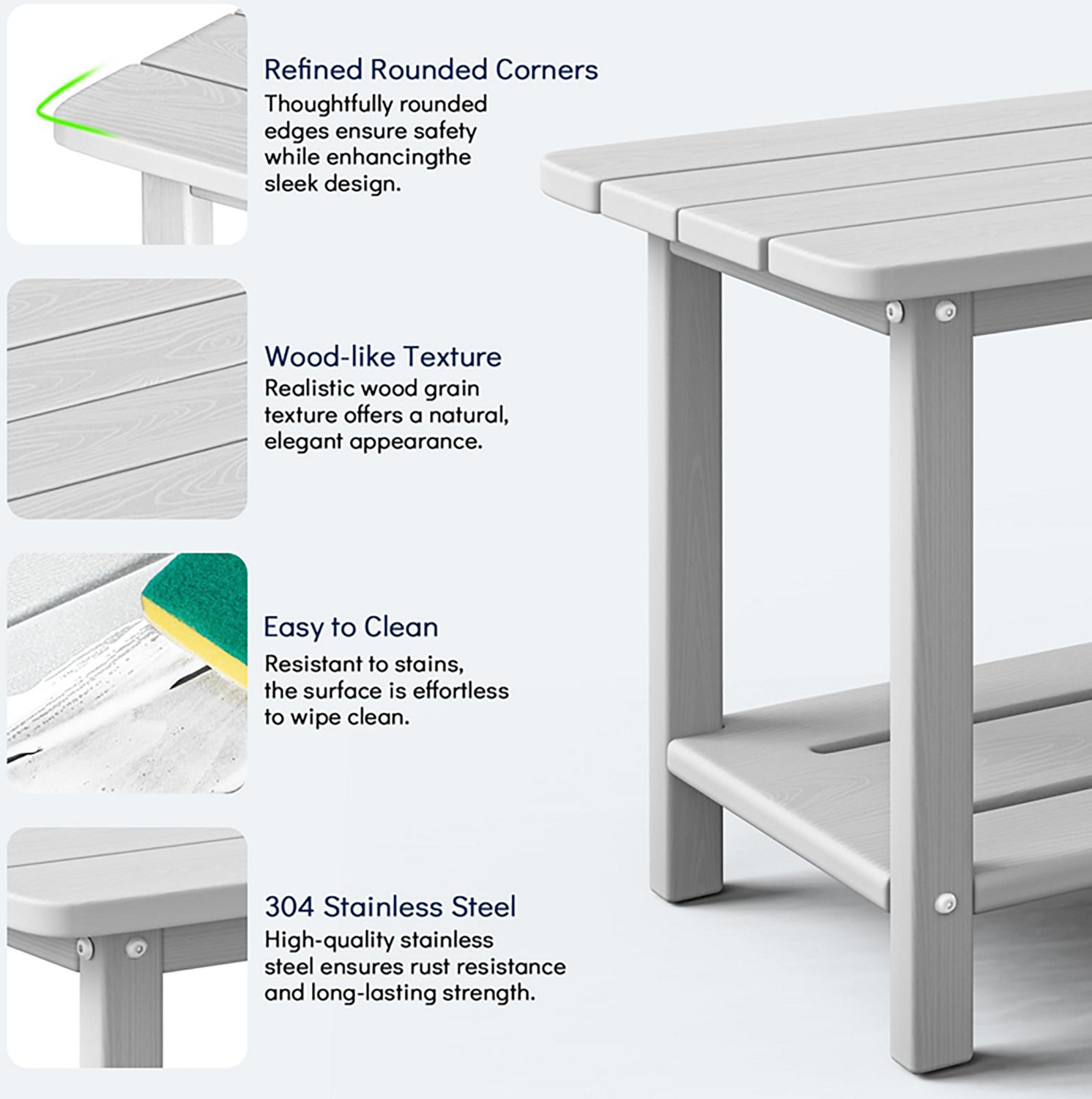 Upland HDPE Outdoor Square End Weatherproof Table 18.4" - view number 3