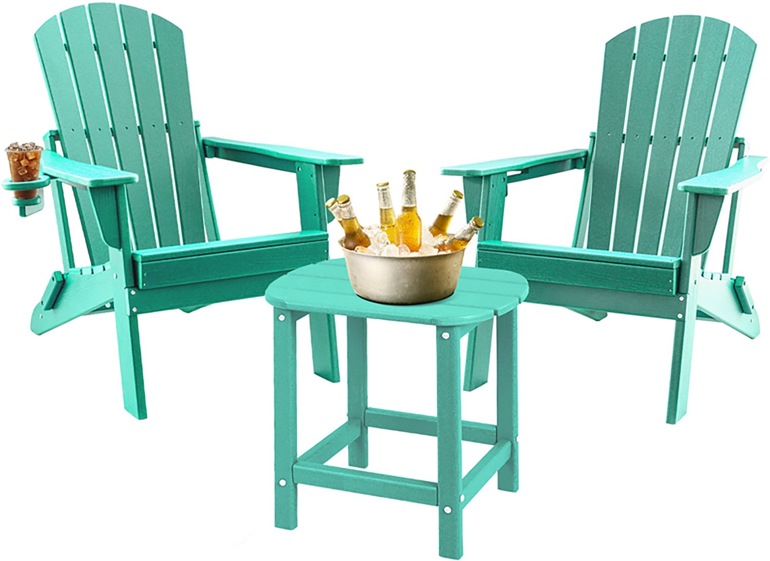 Upland 3-Piece HDPE Folding Adirondack Chairs with Side Table