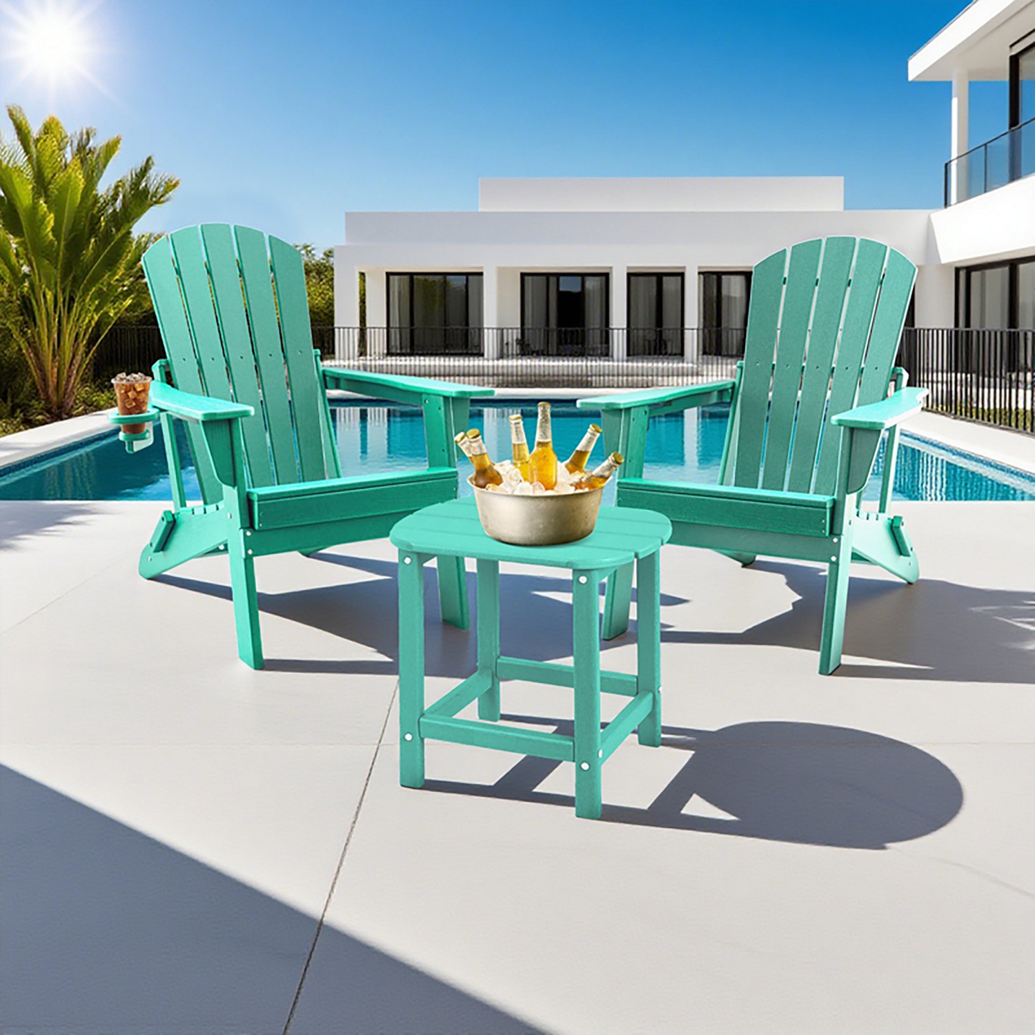 Upland 3-Piece HDPE Folding Adirondack Chairs with Side Table
