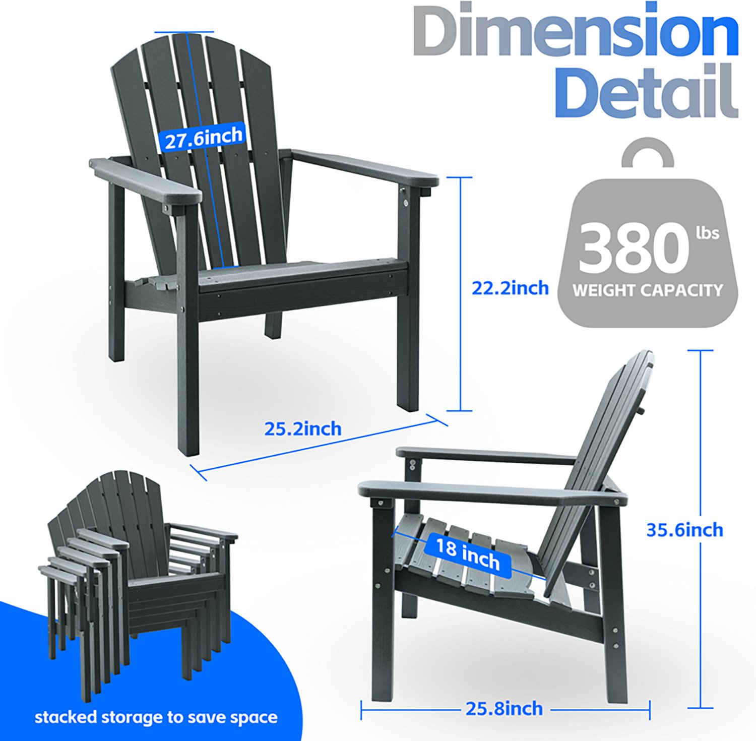 Upland All Weather HDPE Stackable Adirondack Chair -2 pack - view number 4