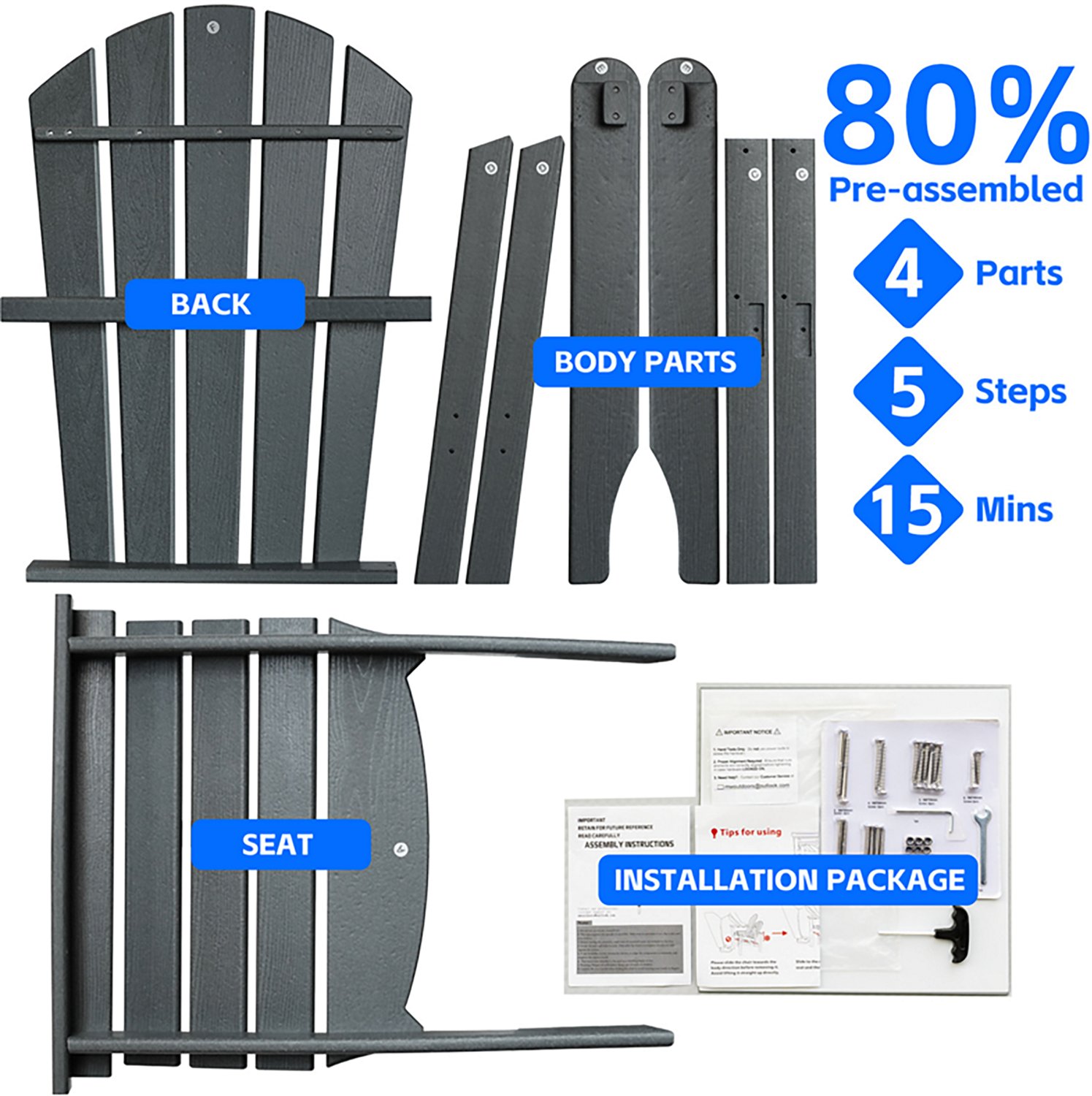 Upland All Weather HDPE Stackable Adirondack Chair -2 pack - view number 5