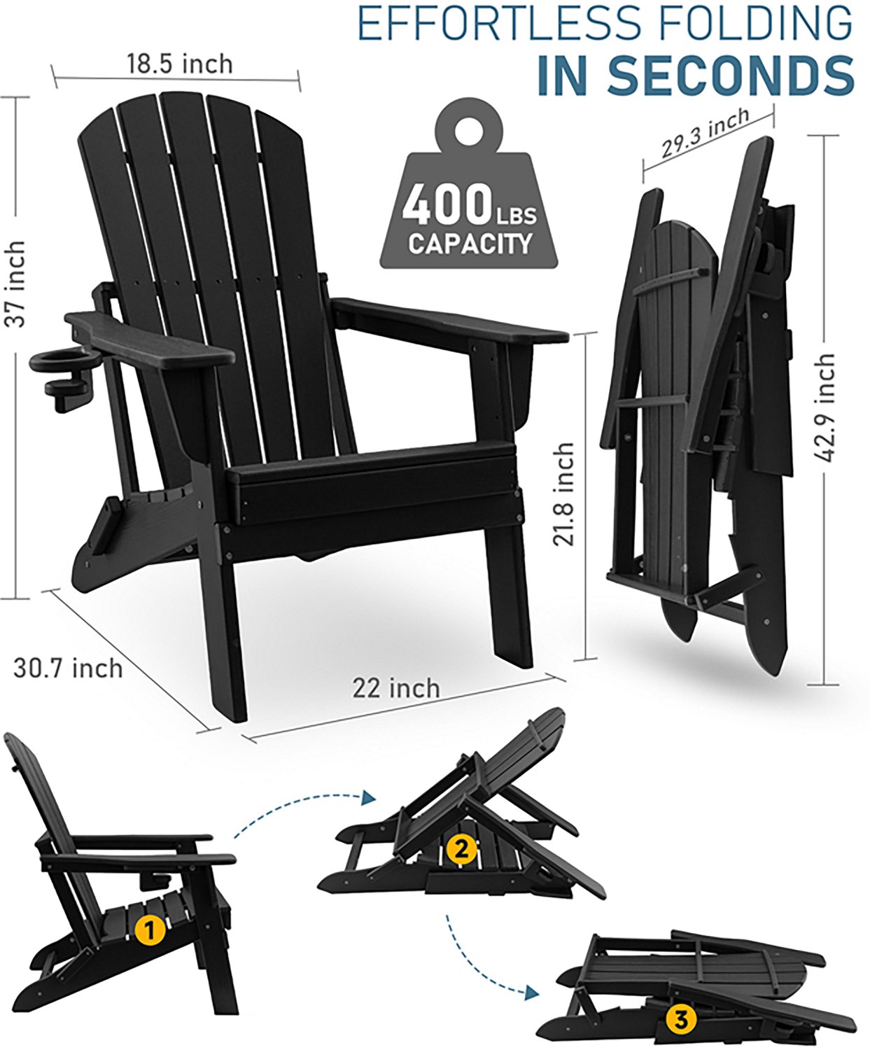 Upland HDPE Folding Adirondack Chair with Cup Holder- 2 pack - view number 3