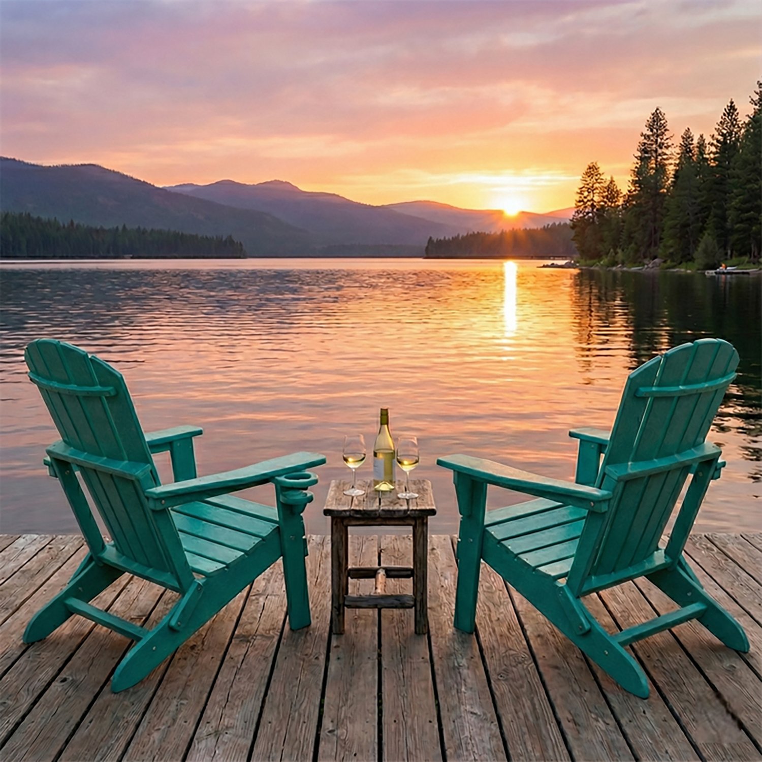 Upland HDPE Folding Adirondack Chair with Cup Holder- 2 pack