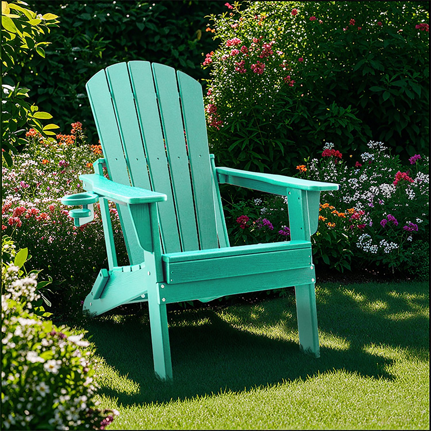 Upland HDPE Folding Adirondack Chair with Cup Holder- 2 pack