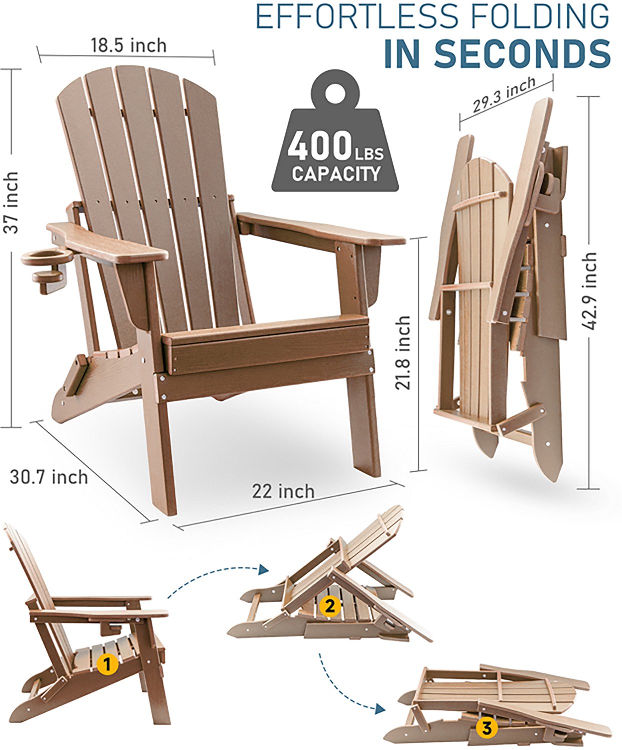 Upland HDPE Folding Adirondack Chair with Cup Holder- 2 pack - view number 4