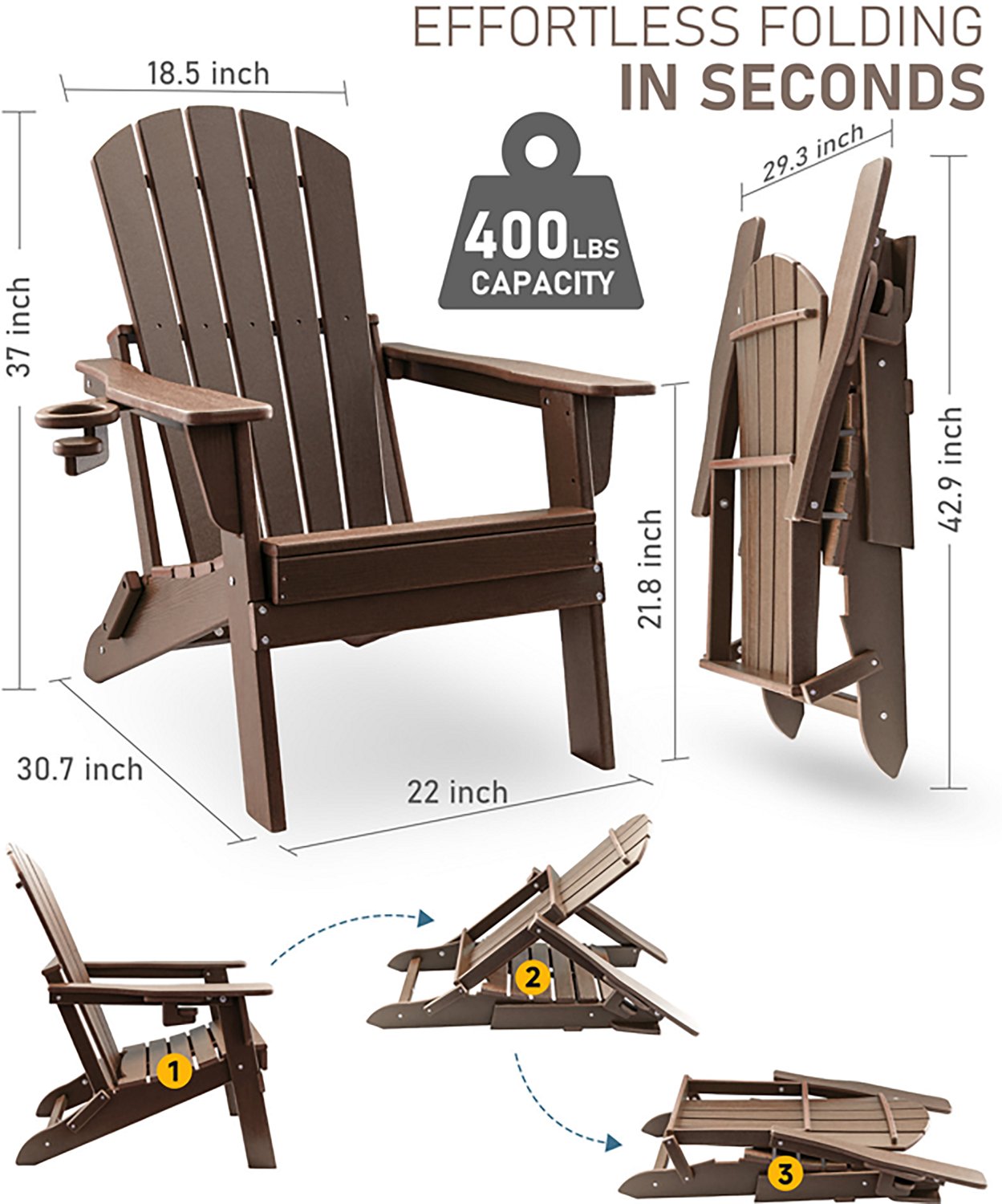 Upland HDPE Folding Adirondack Chair with Cup Holder- 2 pack - view number 3