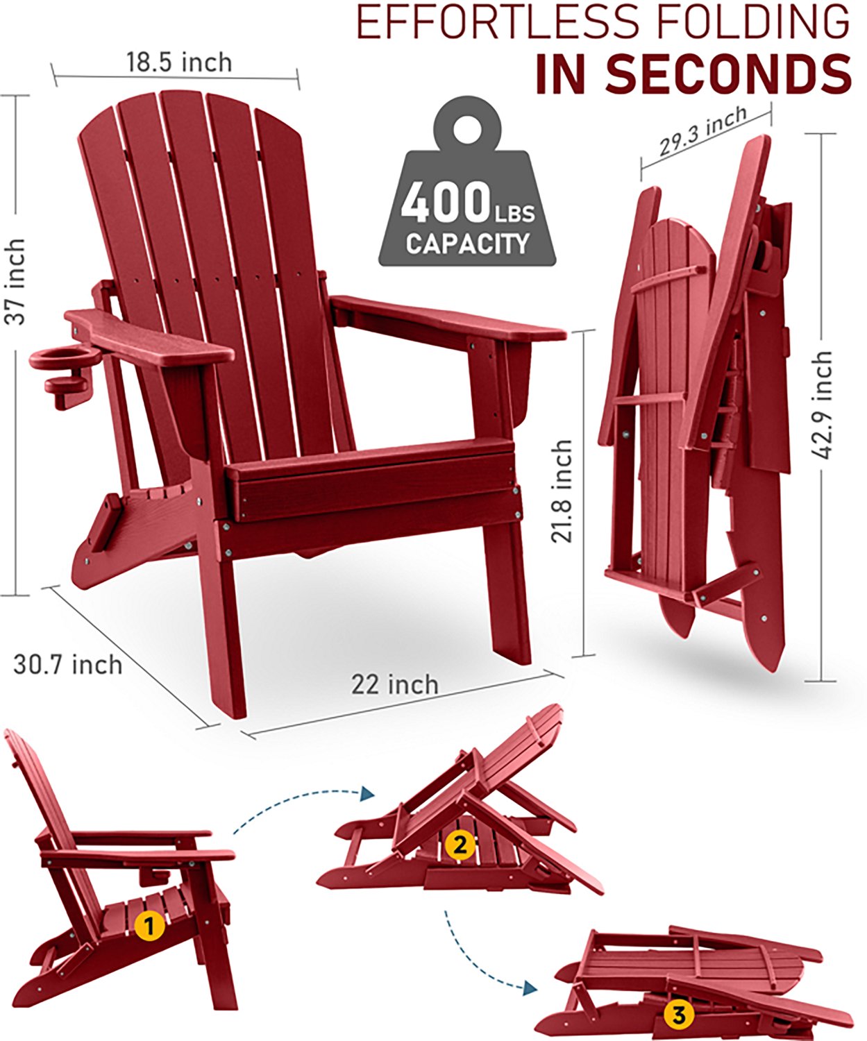 Upland HDPE Folding Adirondack Chair with Cup Holder- 2 pack - view number 3