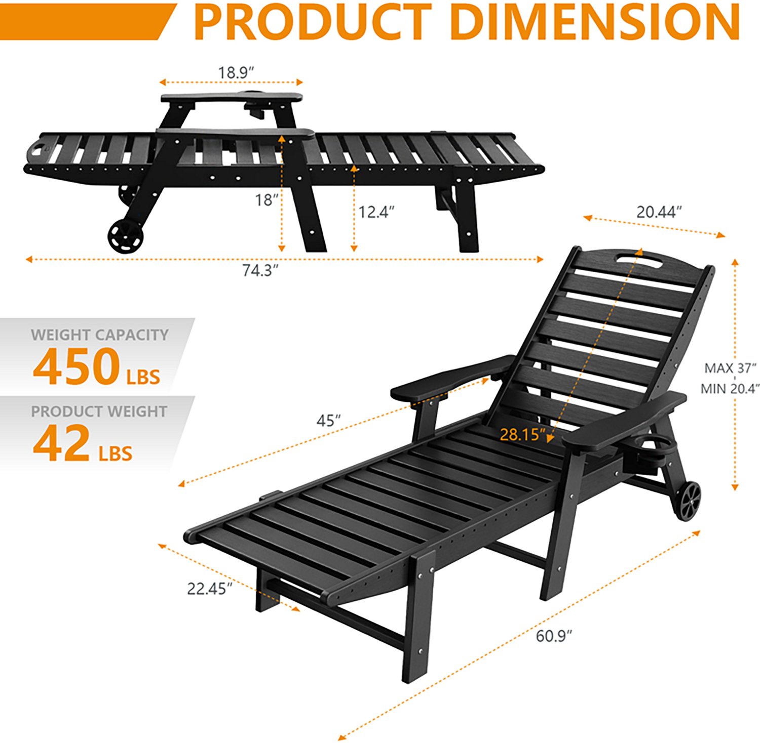 Upland Lounge Chair Outdoor with 6-Position Adjustable Back- 2 pack - view number 4
