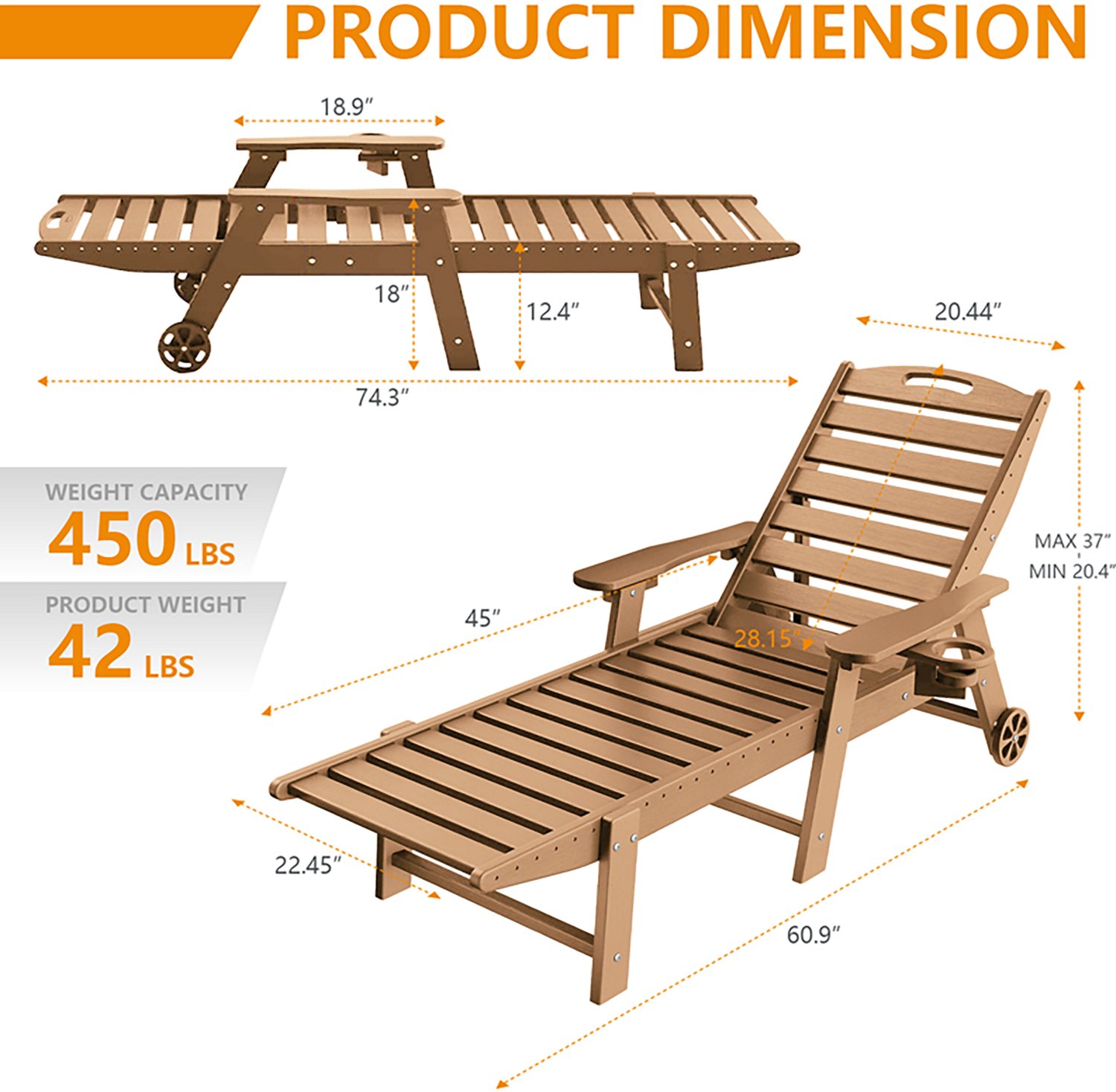 Upland Lounge Chair Outdoor with 6-Position Adjustable Back- 2 pack - view number 5