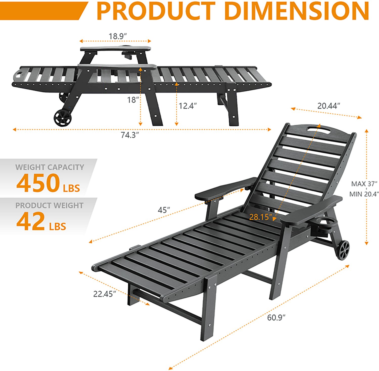 Upland Lounge Chair Outdoor with 6-Position Adjustable Back- 2 pack - view number 4