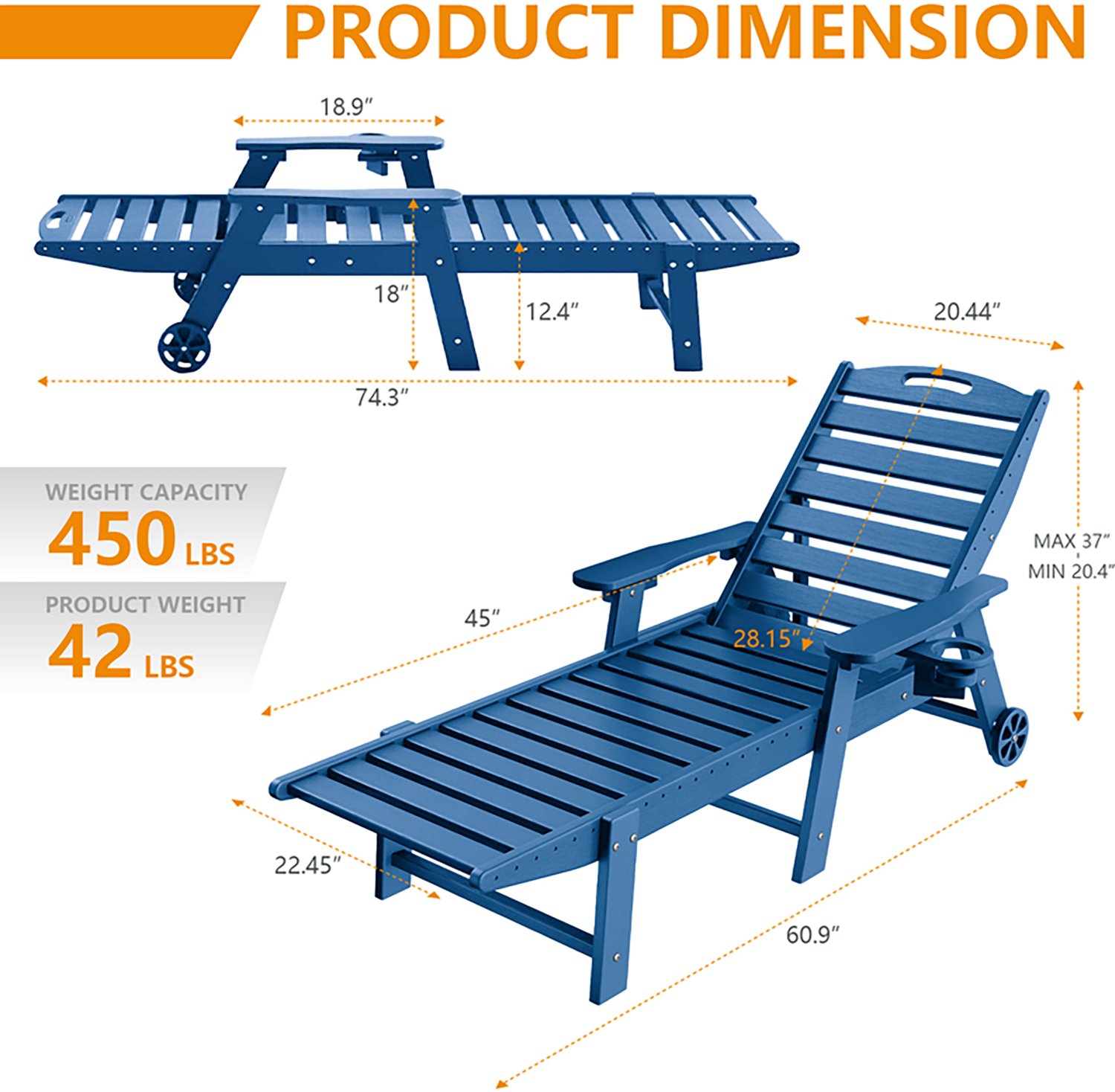 Upland Lounge Chair Outdoor with 6-Position Adjustable Back- 2 pack - view number 5