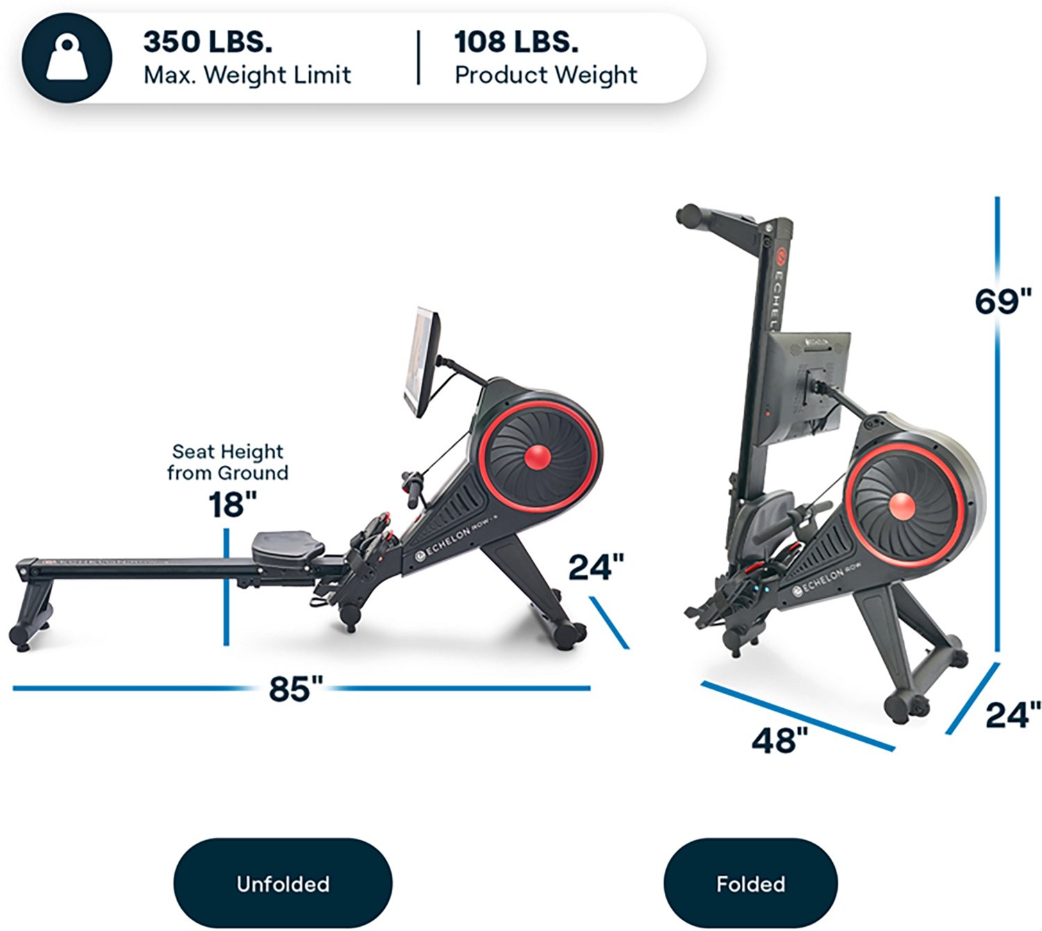 Echelon Row-S Indoor Rowing Machine with 22" class Rotating HD Touchscreen and Magnetic Resistance - view number 2