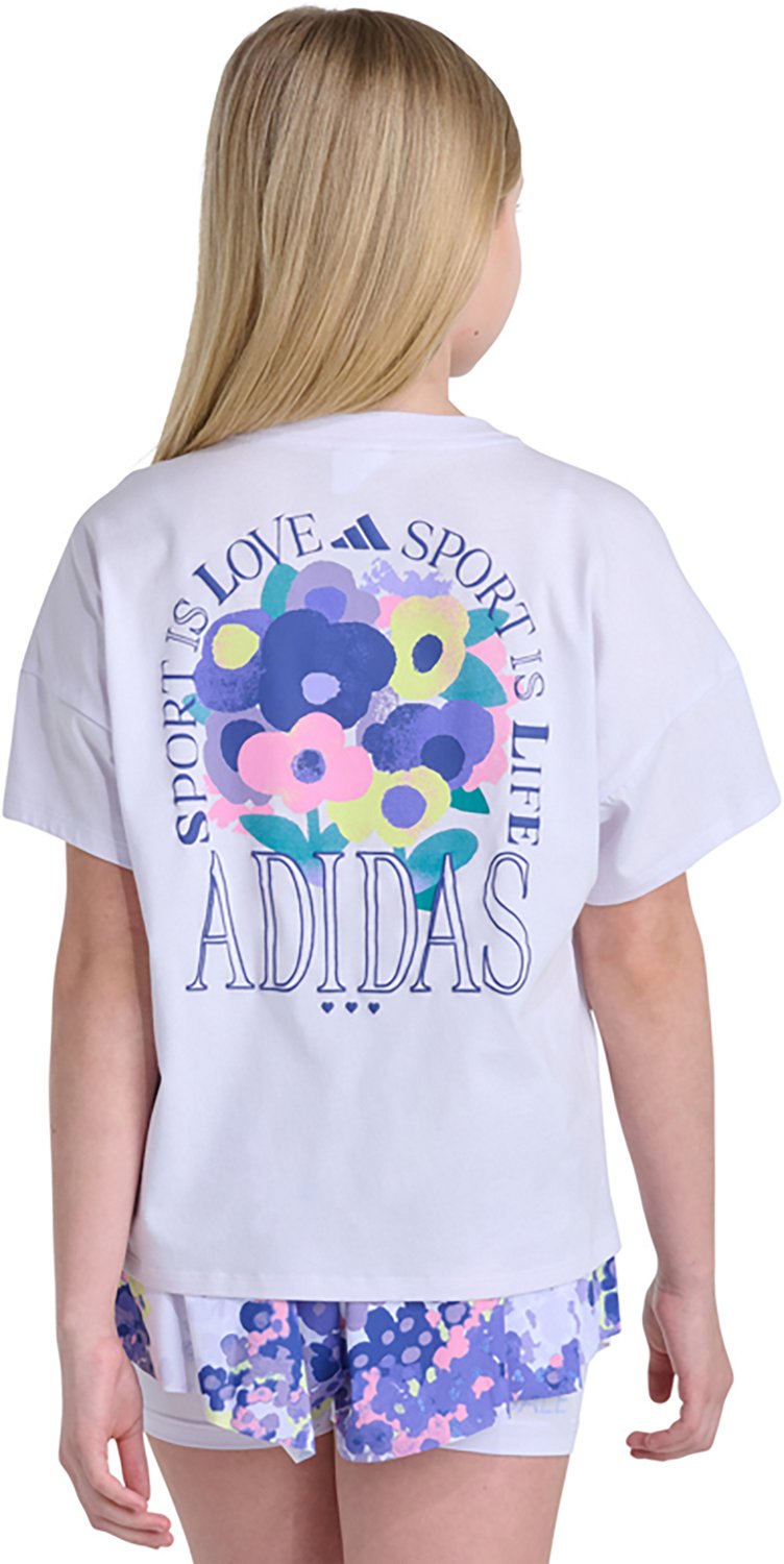 adidas Girls' Floral Bouquet Drop Shoulder Short Sleeve T-shirt - view number 2