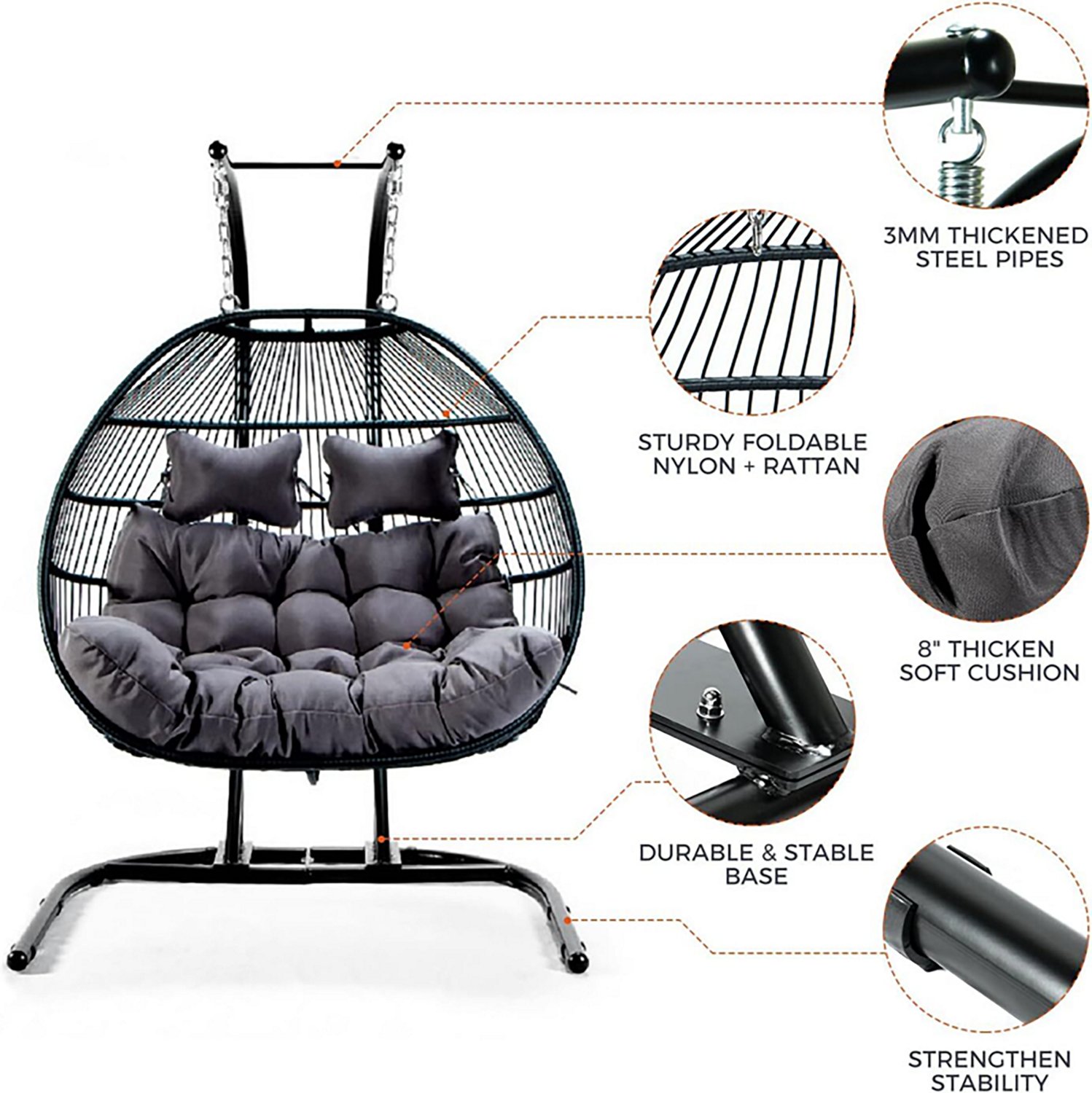 Upland 2 Person Egg Chair with Foldable Stand - view number 2