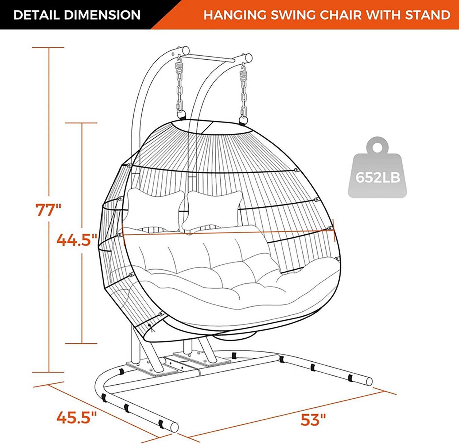 Upland 2 Person Egg Chair with Foldable Stand - view number 3