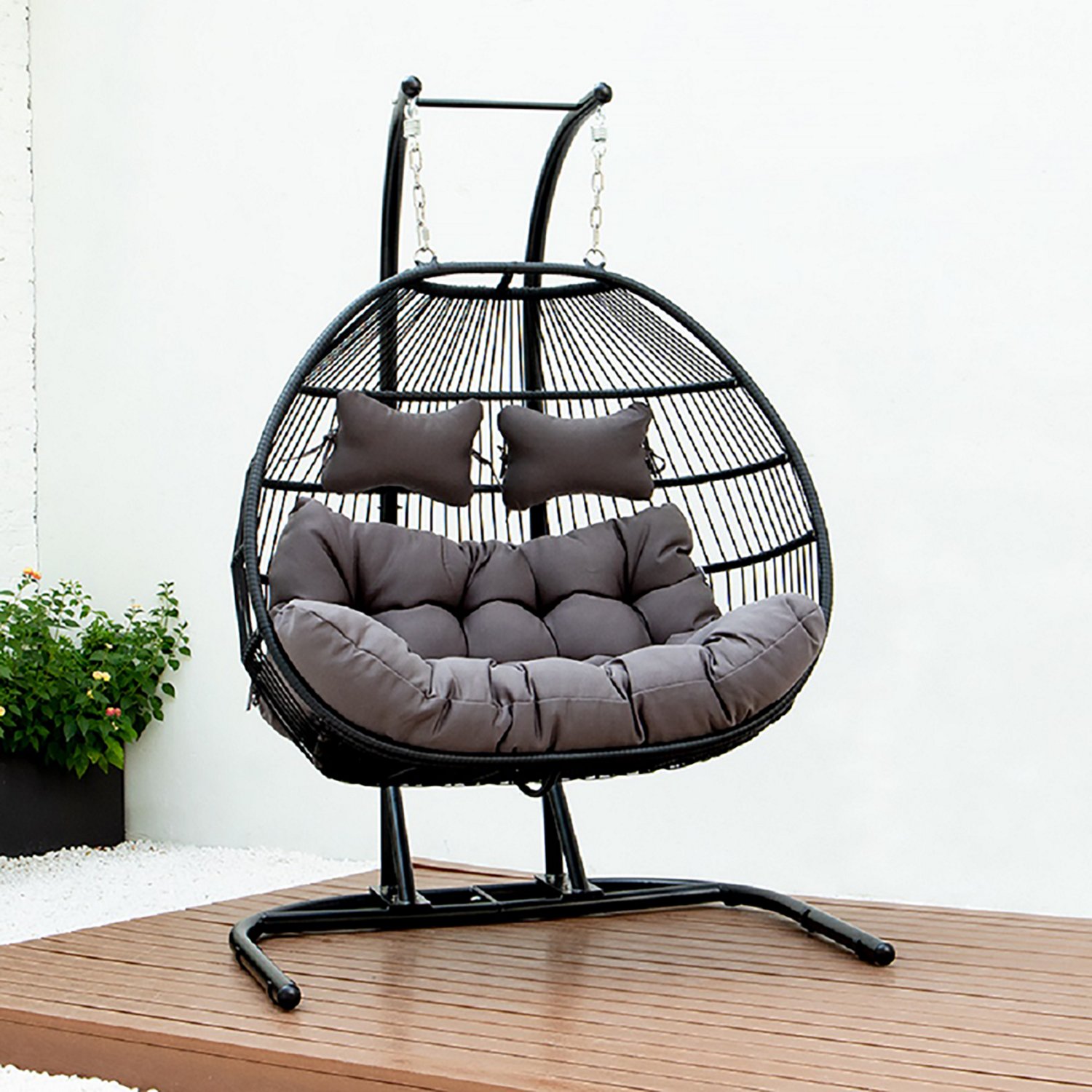 Upland 2 Person Egg Chair with Foldable Stand - view number 5