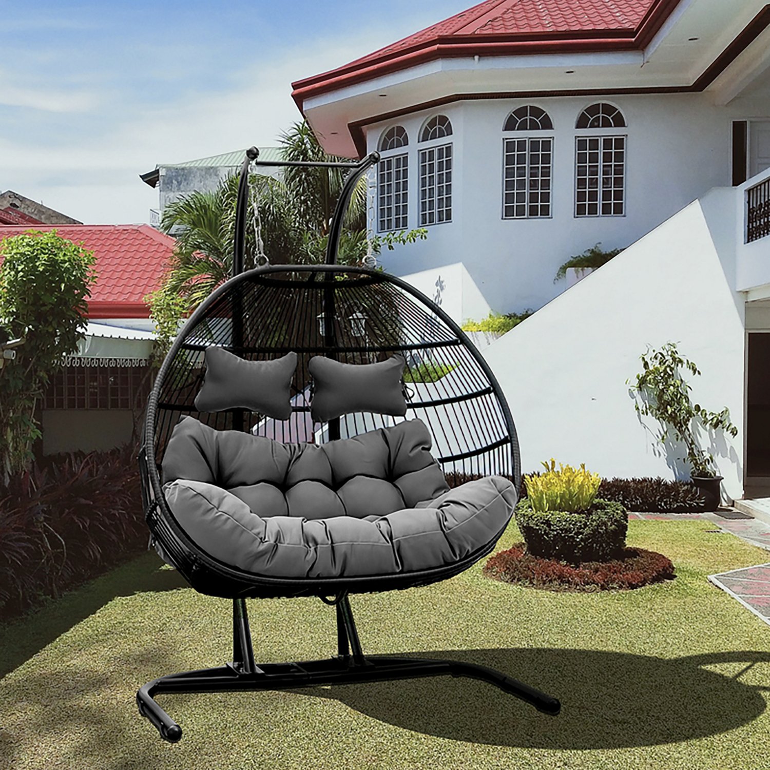 Upland 2 Person Egg Chair with Foldable Stand - view number 6