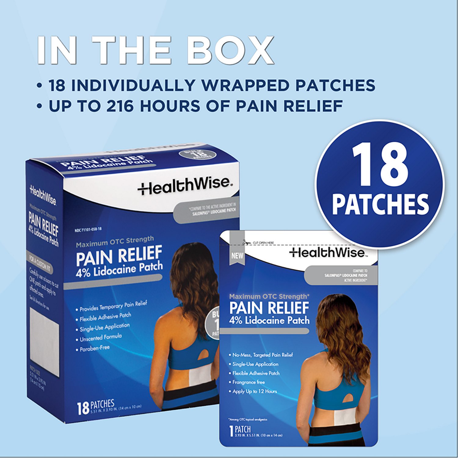 HealthWise Lidocaine Pain Relief Patch 18ct