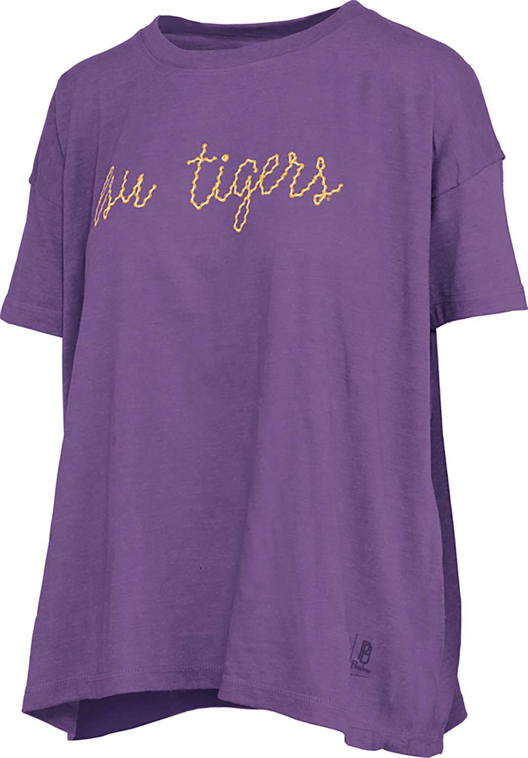 Pressbox Heather LSU Tigers Swirl Script Twisted Team Color Stitched Oversized T-Shirt