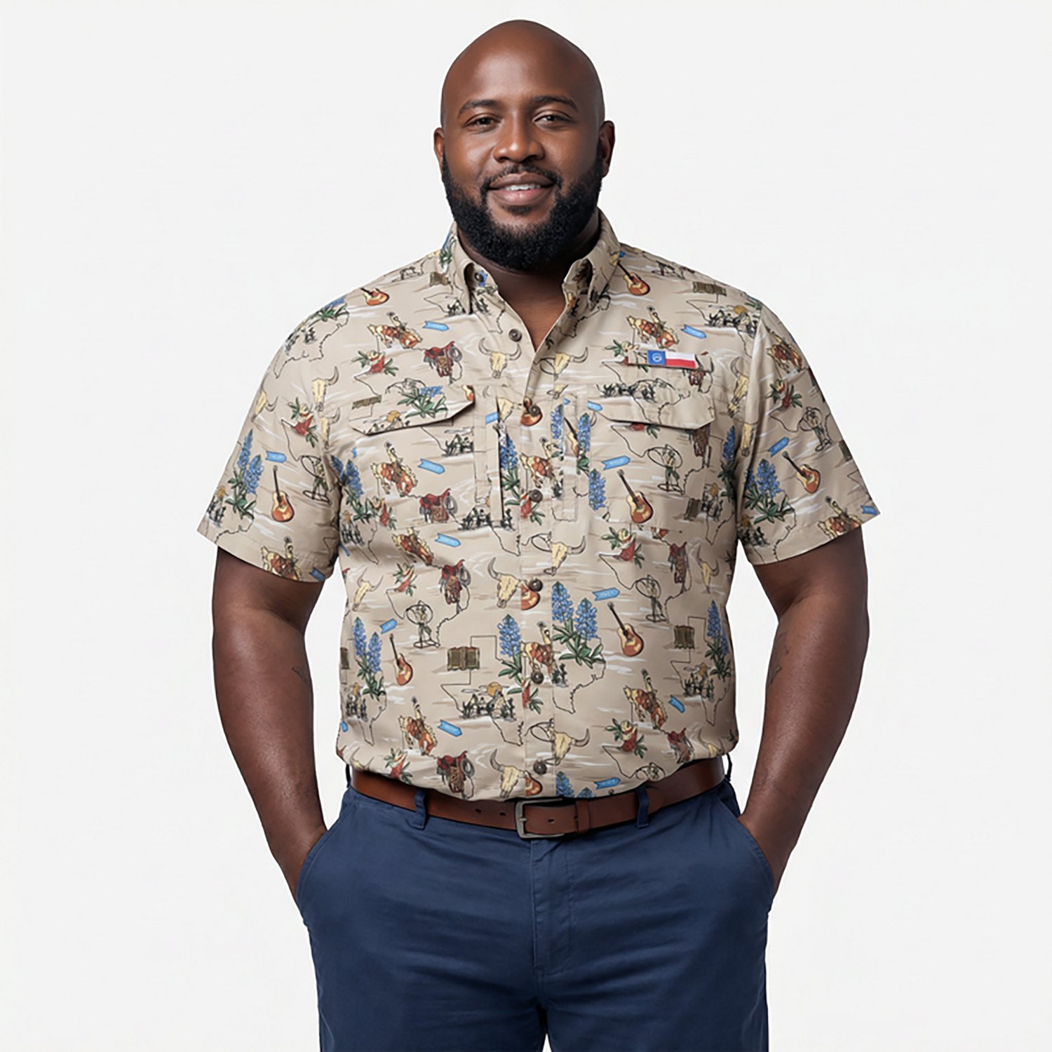 Magellan Outdoors Men's FishGear Local State Texas Print Short Sleeve Button-Down Shirt - view number 2