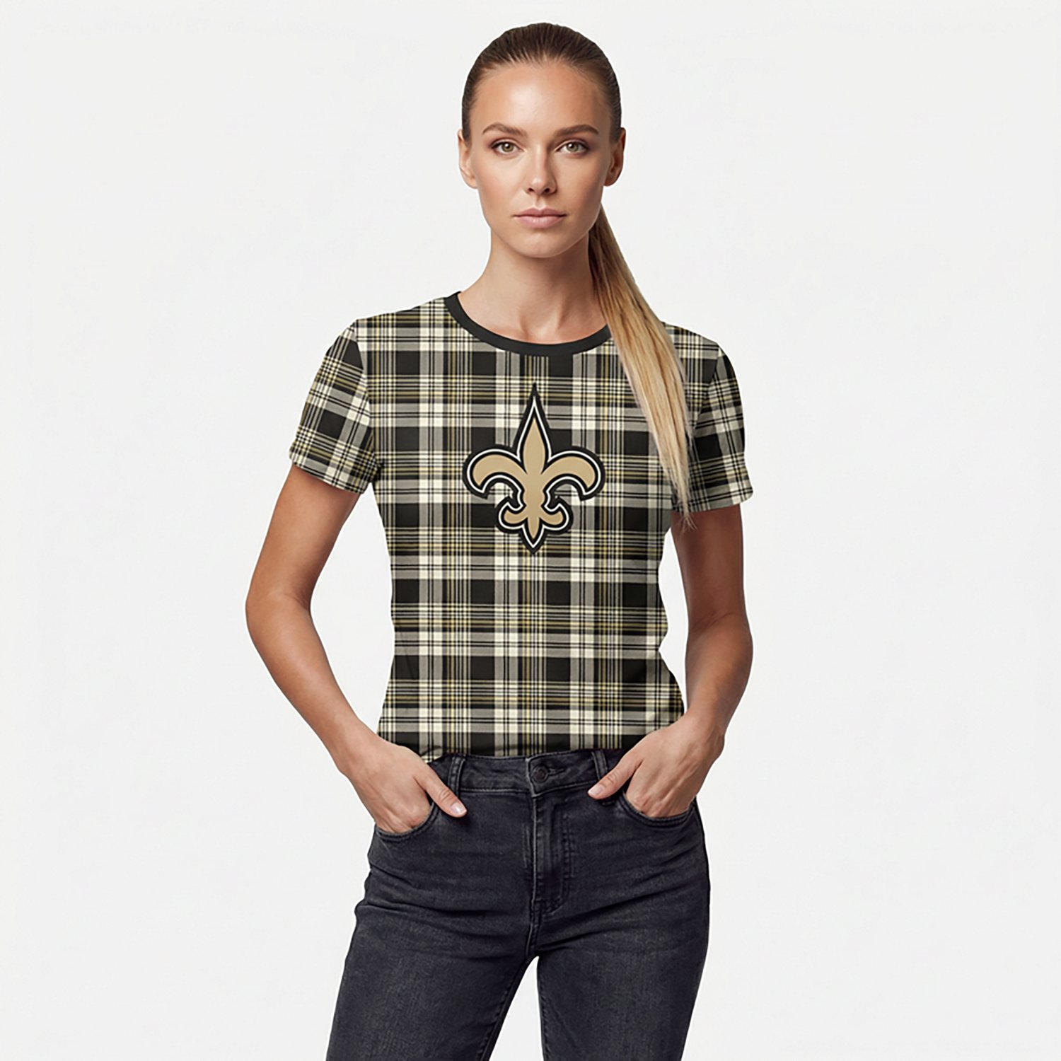 New Era Women's Saints Plaid Boxy Crop T-shirt - view number 2