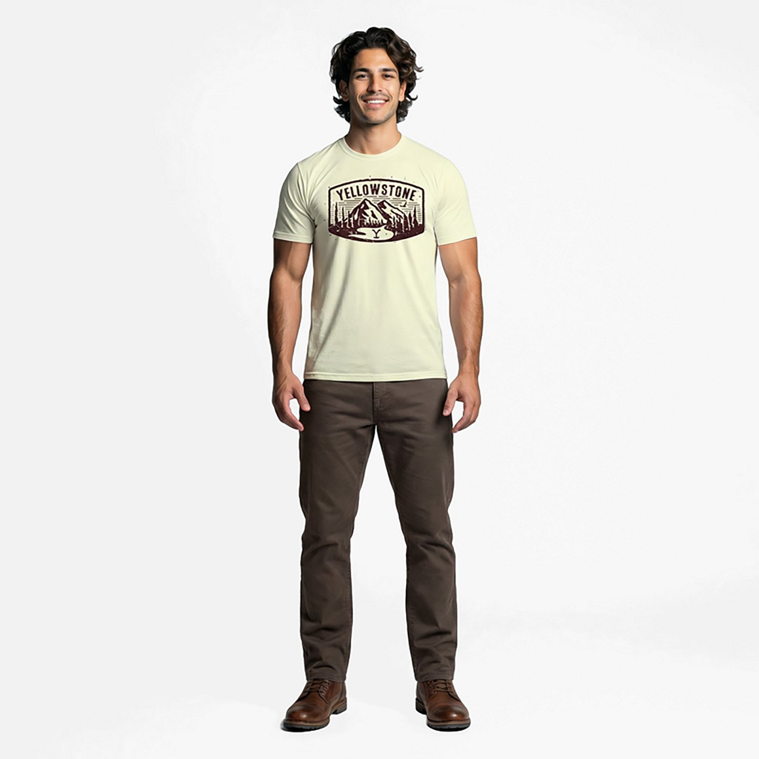 Mad Engine Yellowstone Men's Mountains Short Sleeve T-shirt