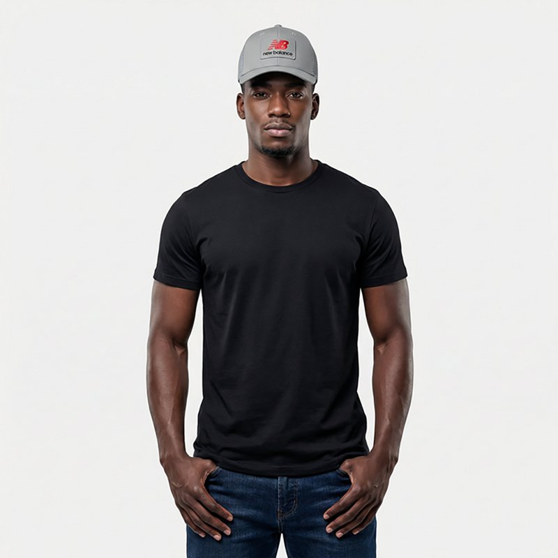 New Balance Stacked Patch Logo Trucker Hat in Stone/Slate