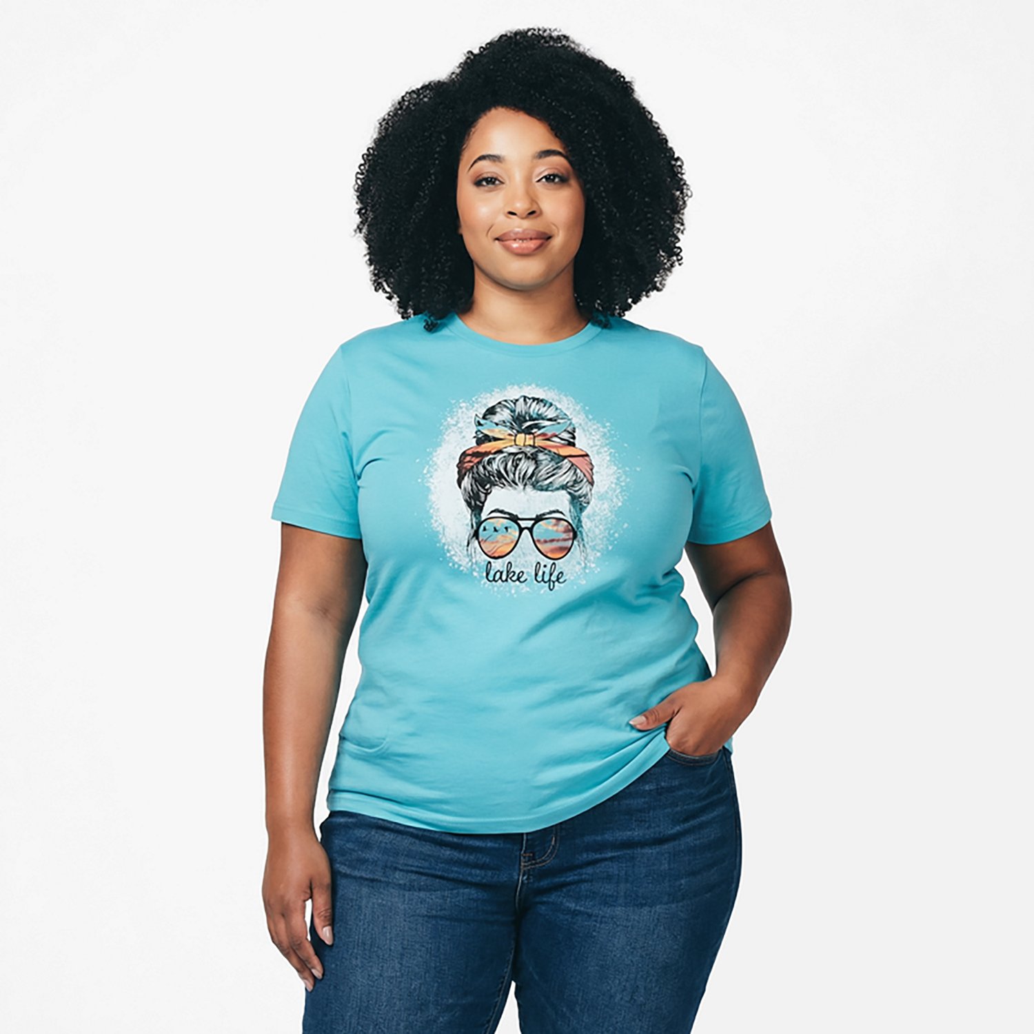 Academy Sports + Outdoors Women's Lake Life Bun Girl Graphic T-shirt - view number 2