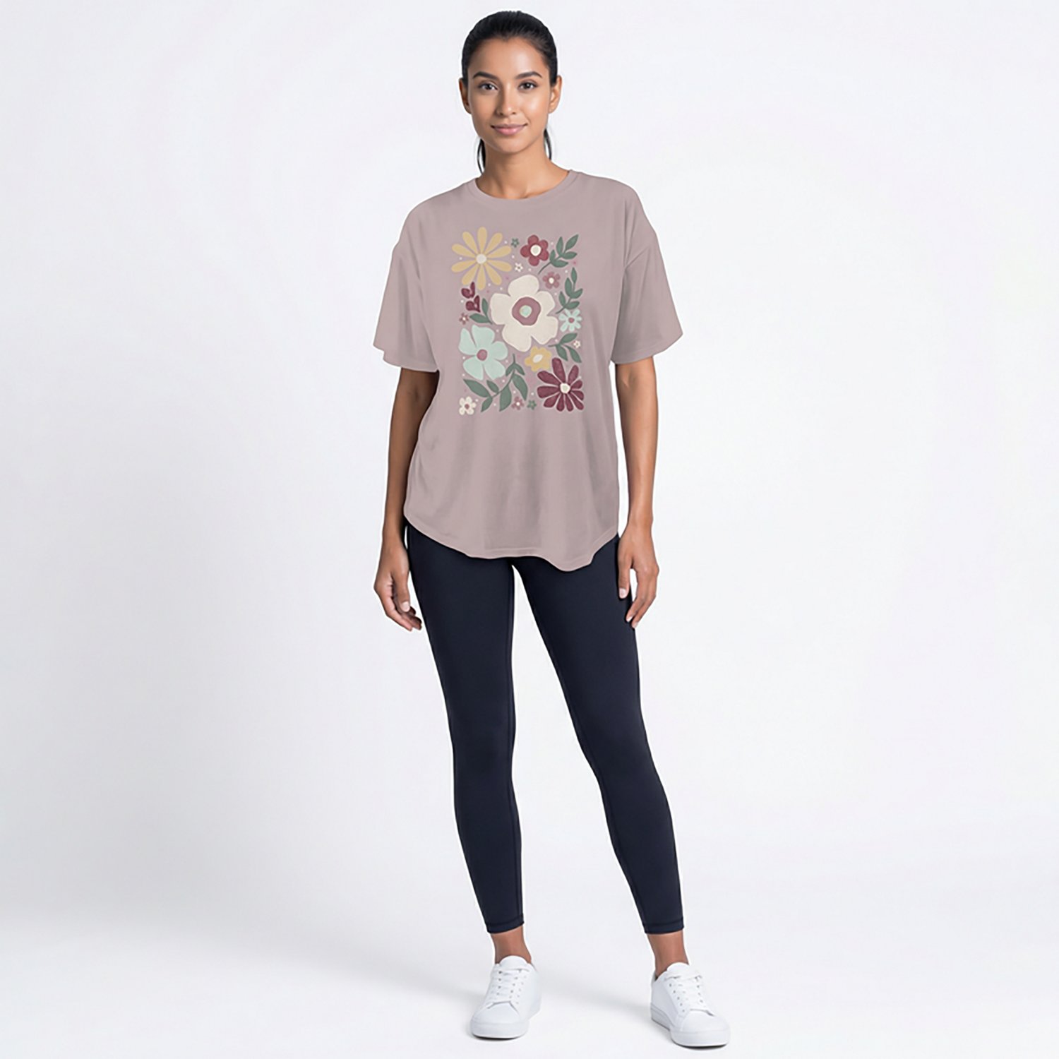 Live Outside the Limits Women's Groovy Flowers Oversized Graphic T-shirt