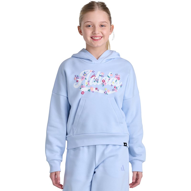 adidas Big Girls' 7-16 Long-Sleeve Graphic Fleece Hooded Pullover Sweatshirt - Crystal Sky