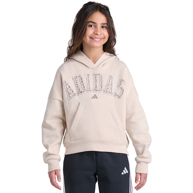 adidas Big Girls' 7-16 Long-Sleeve Graphic Fleece Hooded Pullover Sweatshirt - Crystal Linen