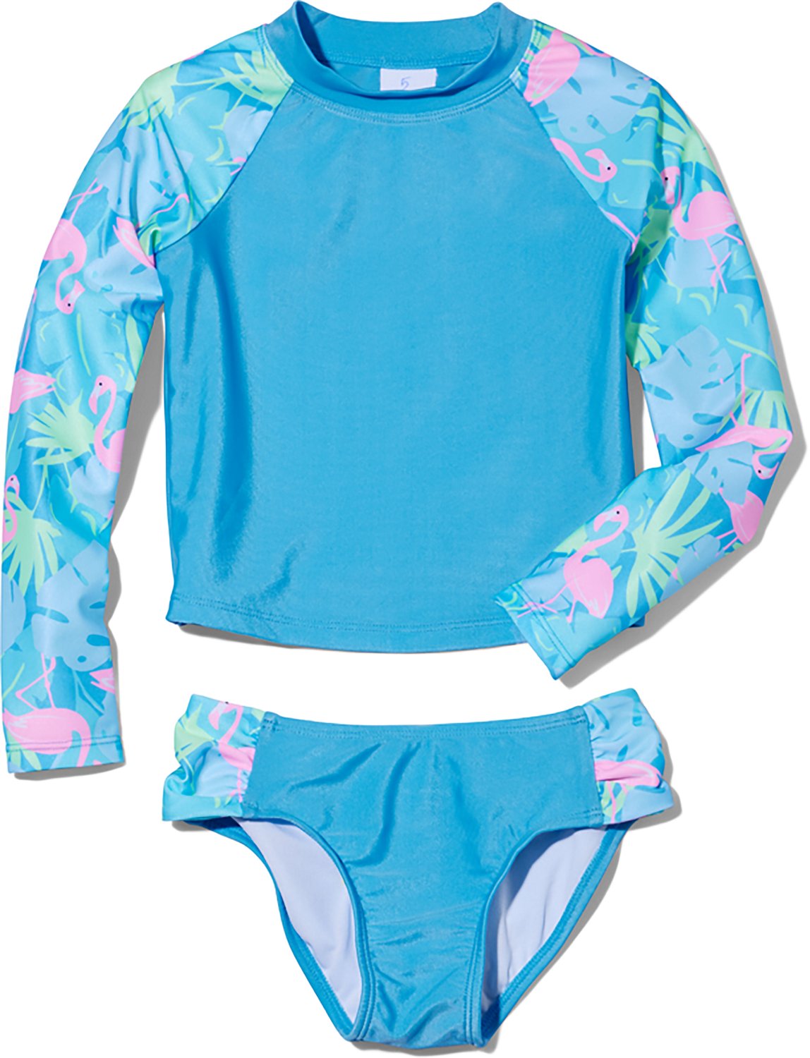 O'Rageous Toddler Girls' Flamingo Tropical and Feeder Stripe Rash Guard 2-Piece Swimsuit